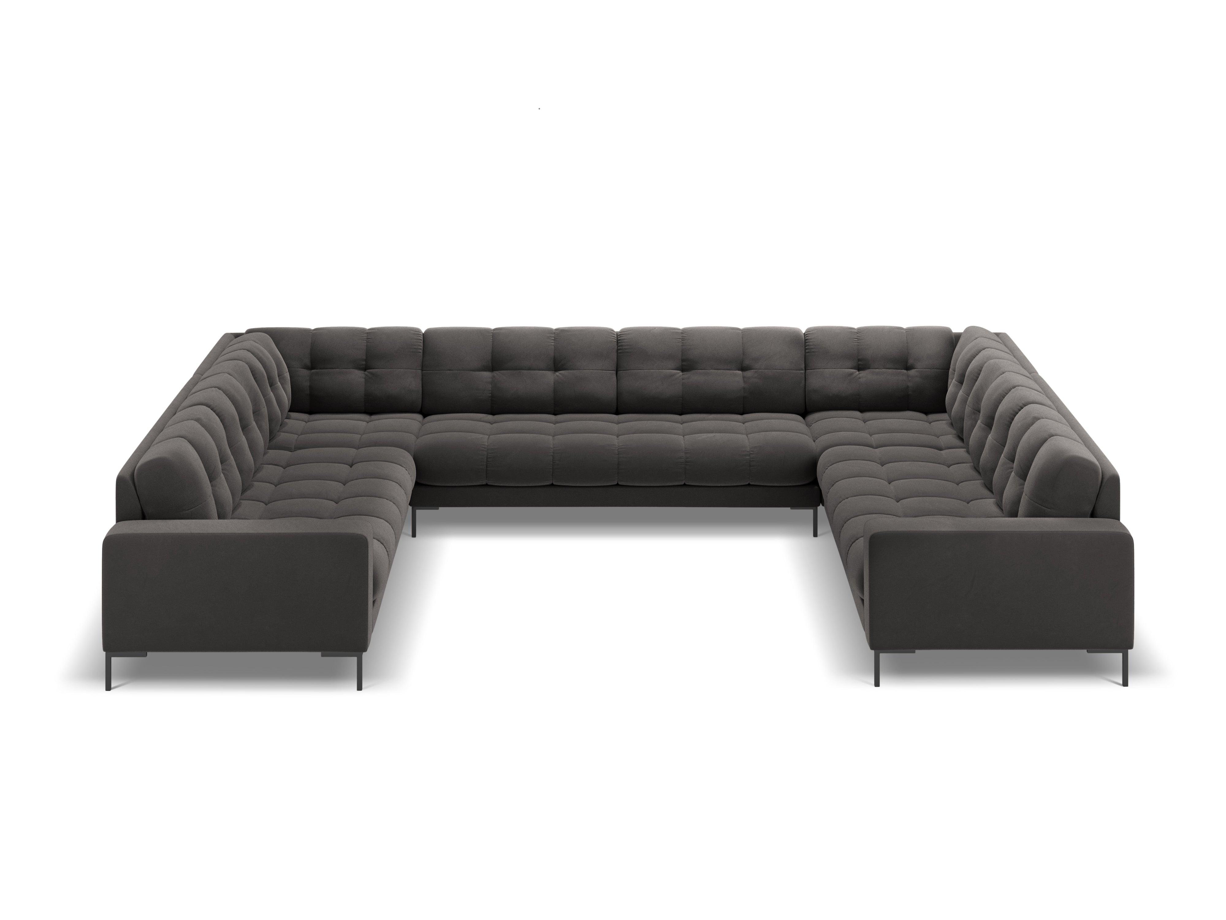 Panoramic velvet sofa 9-seater BALI dark grey with black base - Eye on Design