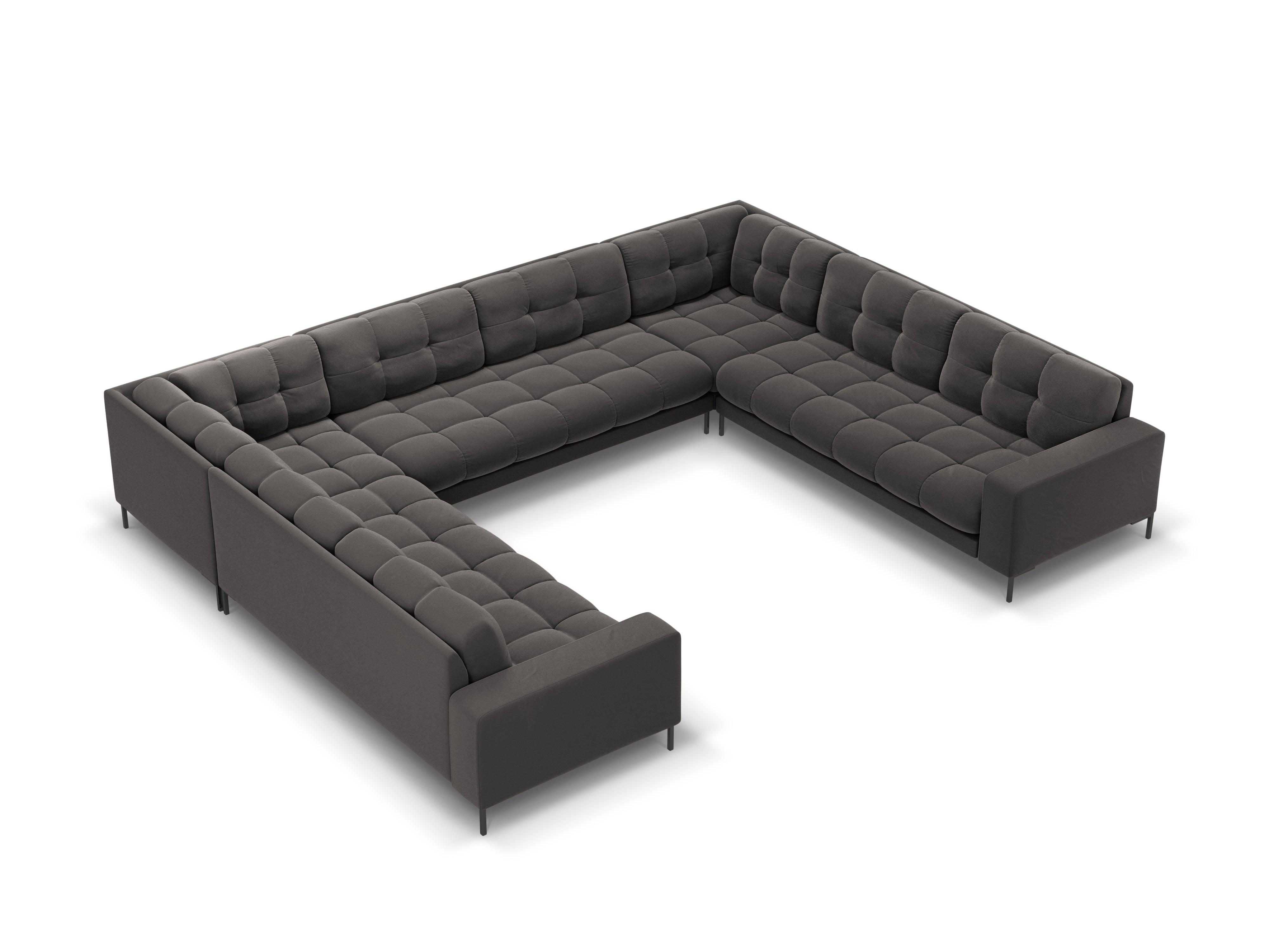 Panoramic velvet sofa 9-seater BALI dark grey with black base - Eye on Design