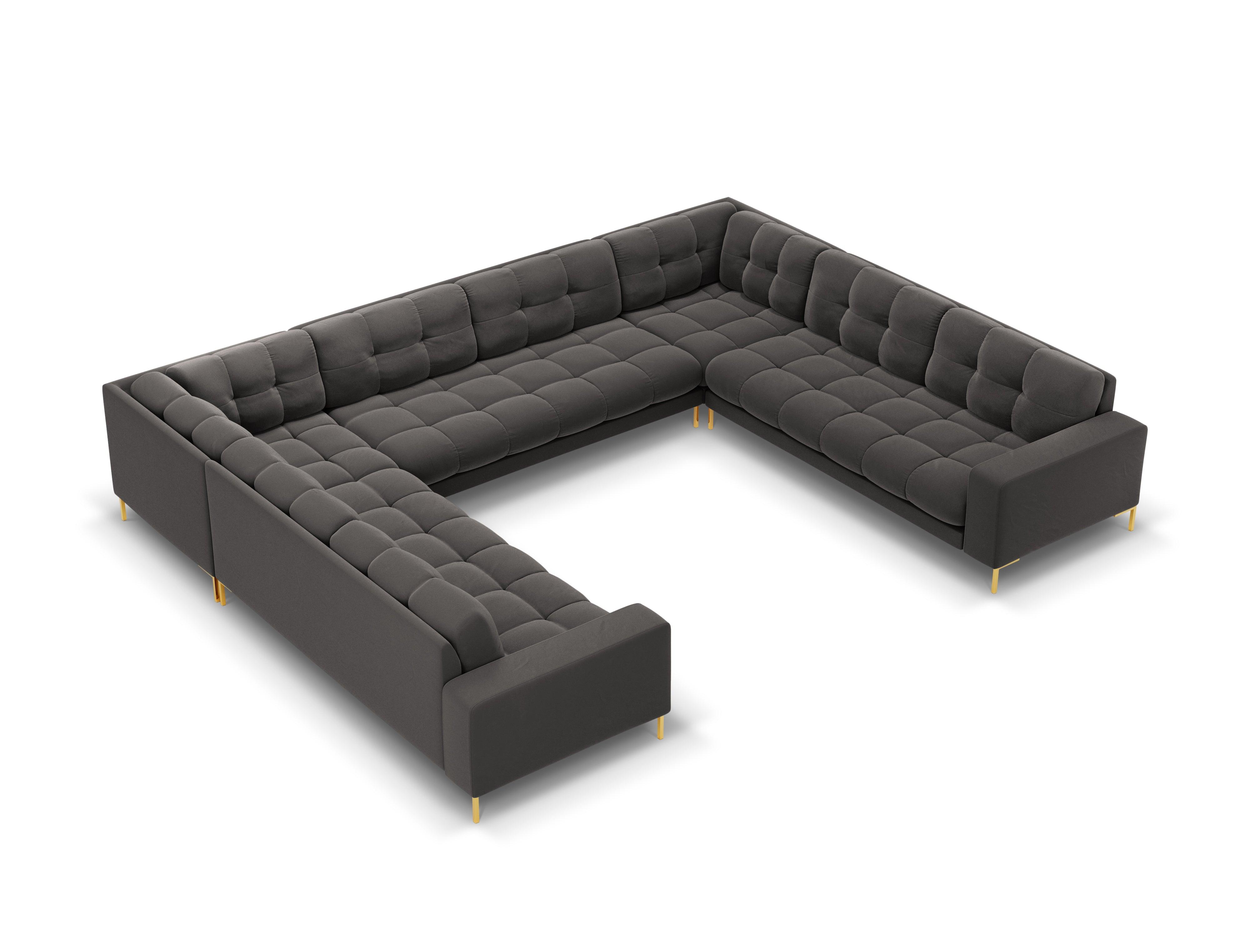 Panoramic velvet sofa 9-seater BALI dark grey with gold base - Eye on Design