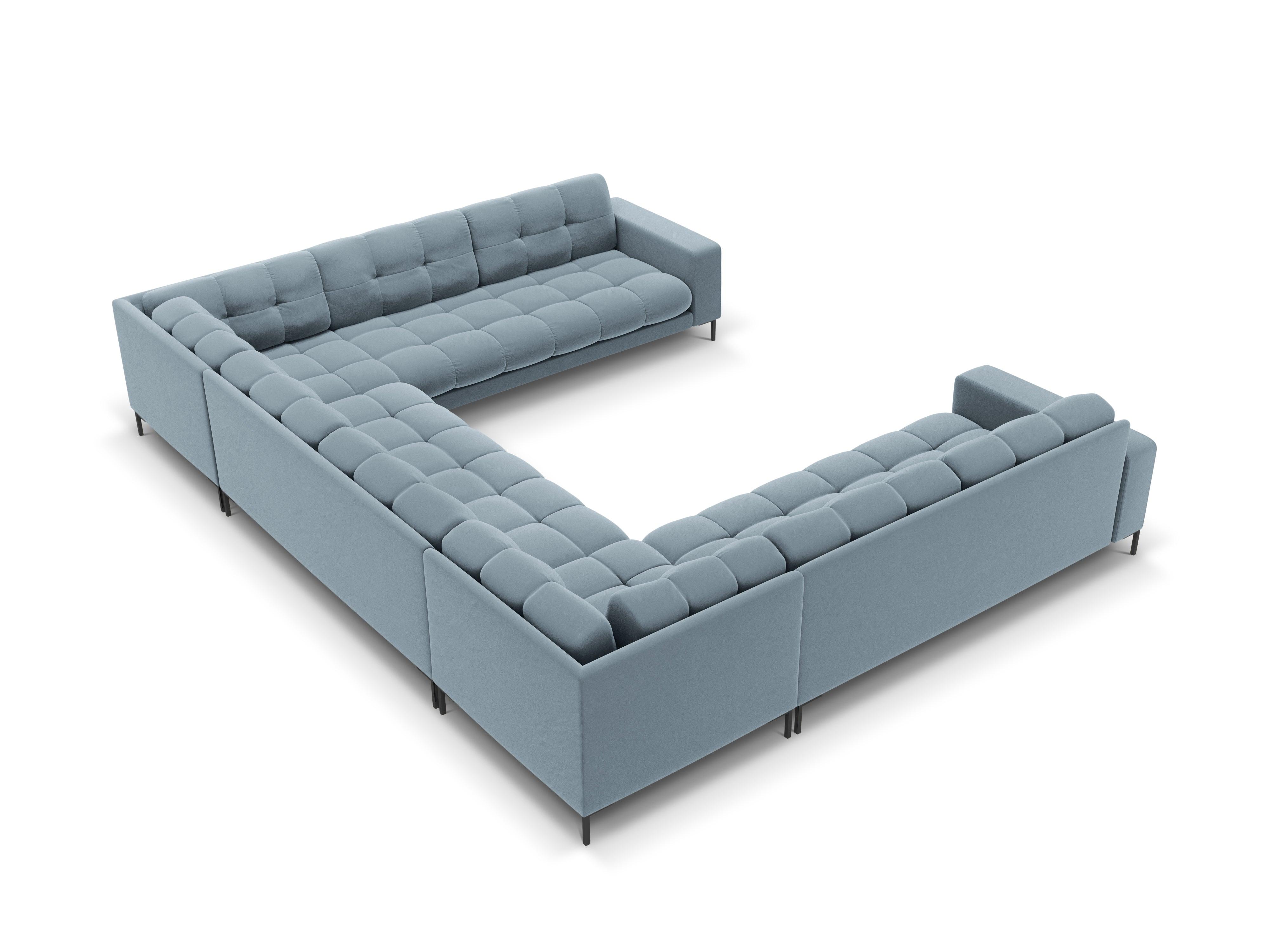 Panoramic velvet sofa 9-seater BALI light blue with black base - Eye on Design