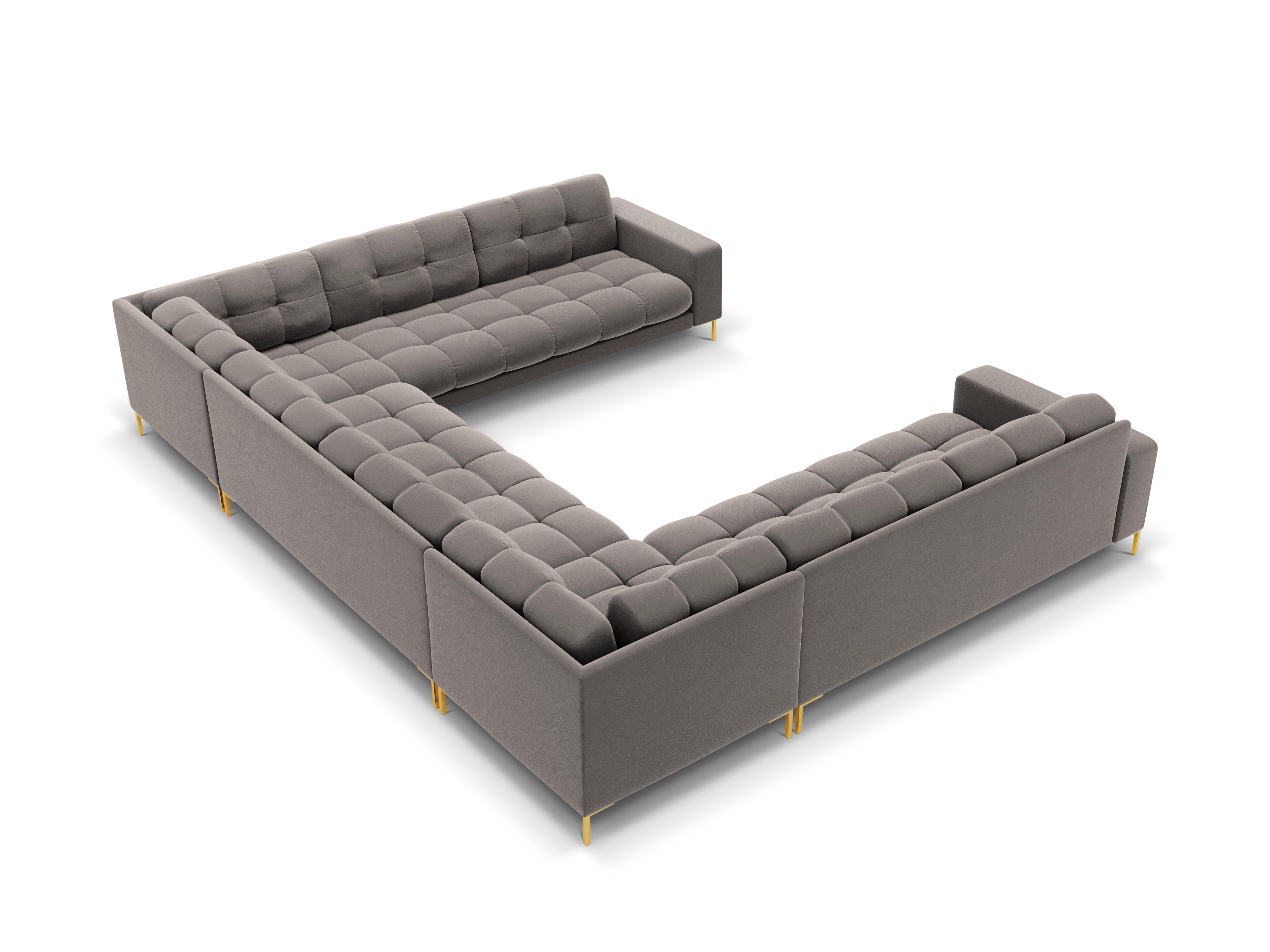 Panoramic velvet sofa 9-seater BALI light grey with gold base - Eye on Design