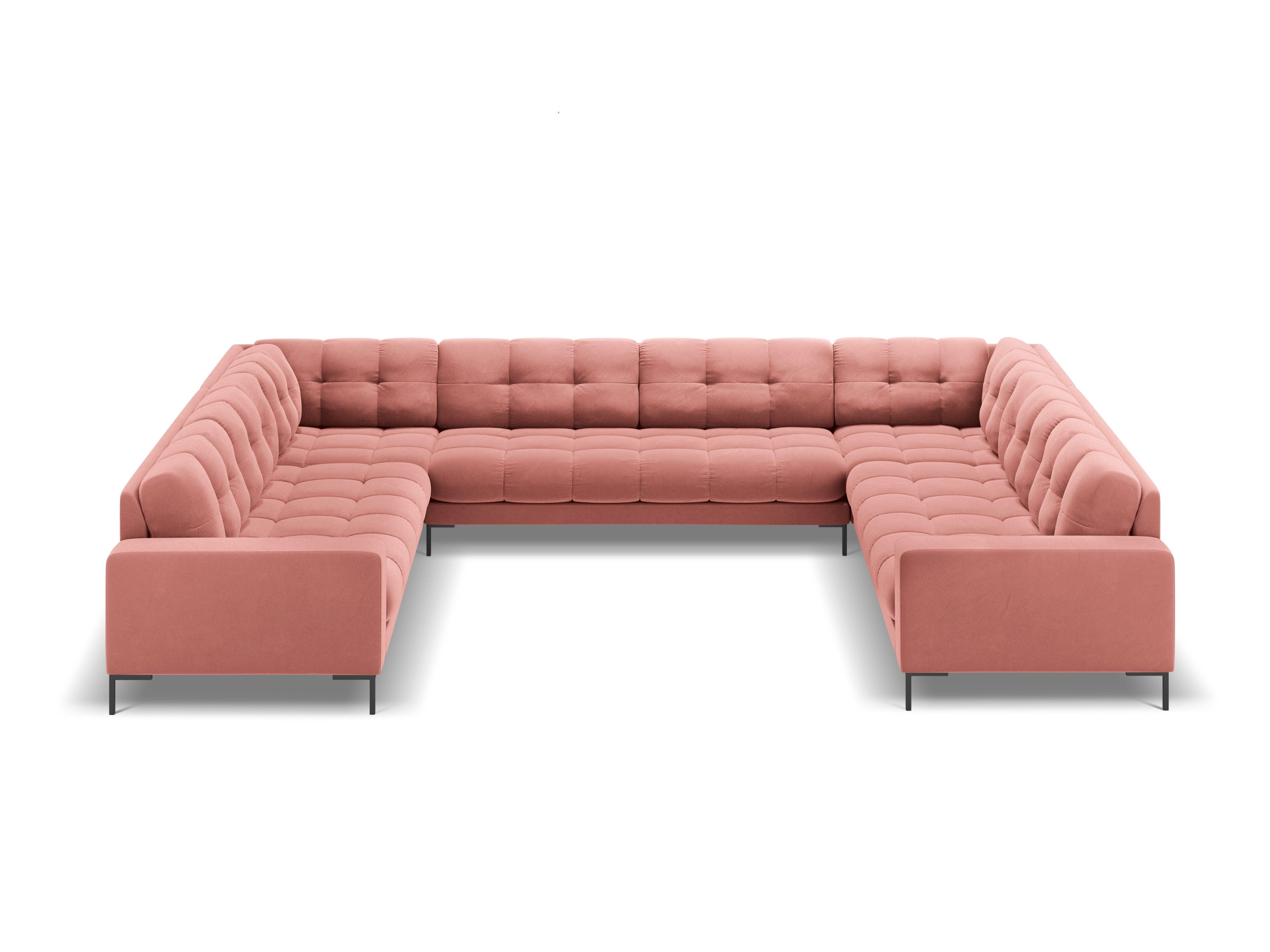 Panoramic velvet sofa 9-seater BALI pink with black base - Eye on Design