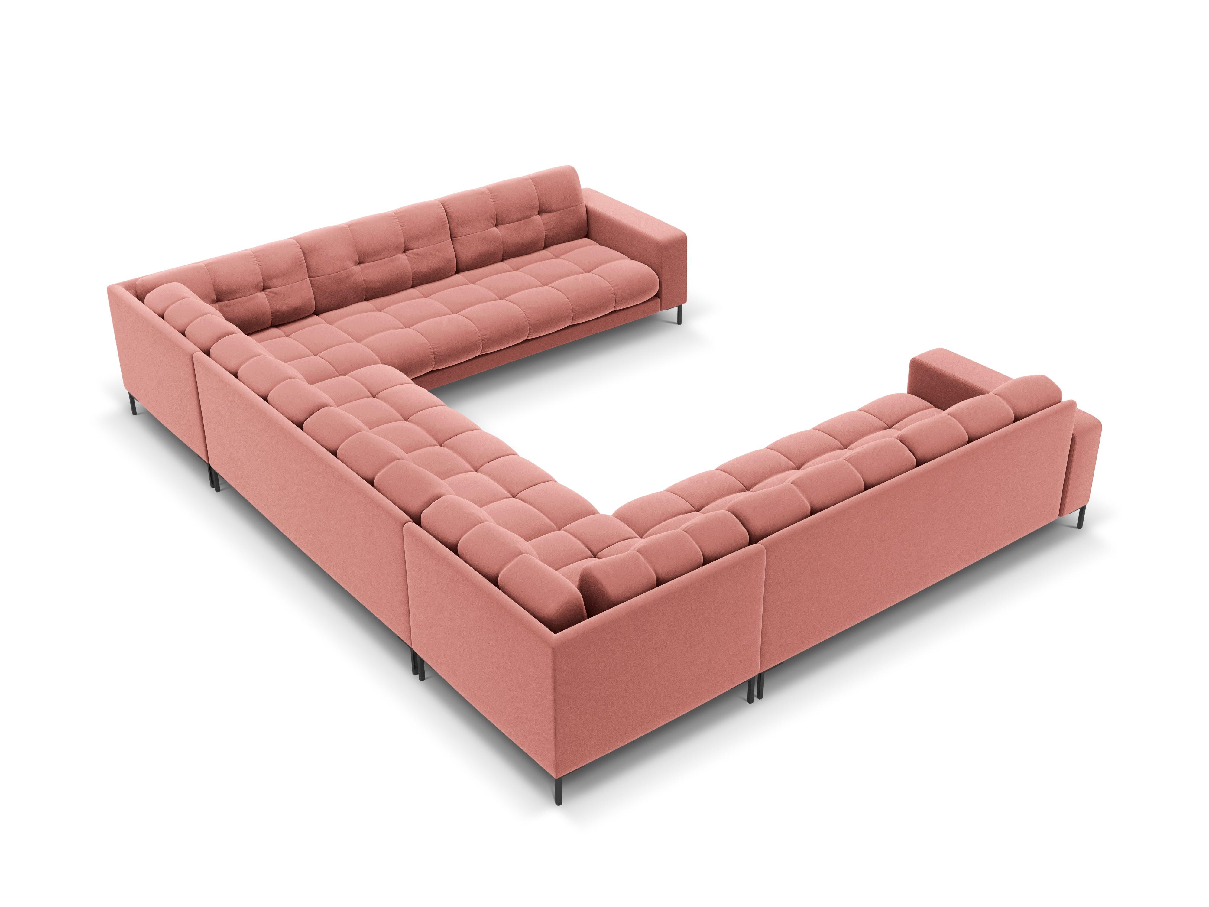 Panoramic velvet sofa 9-seater BALI pink with black base - Eye on Design