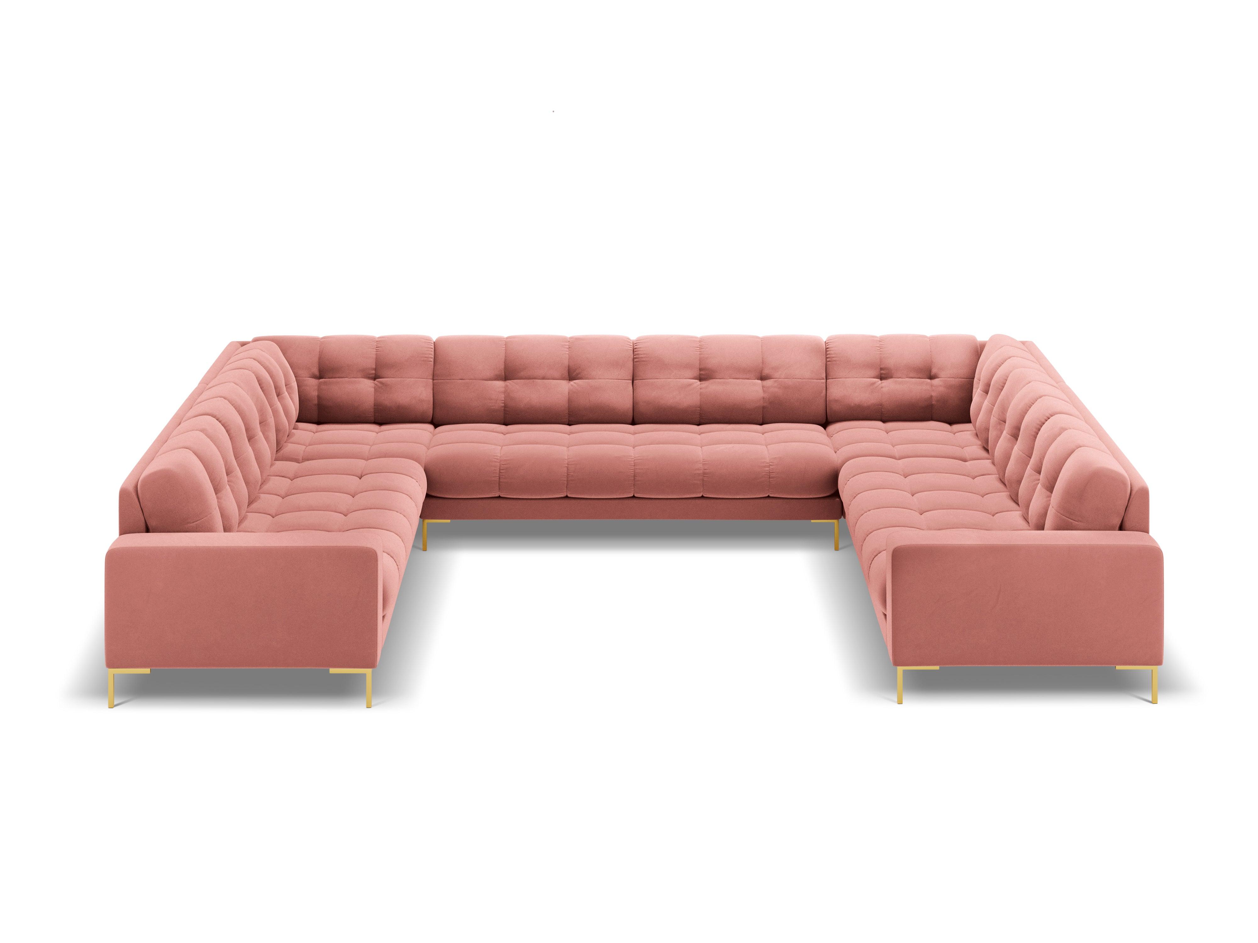 Panoramic velvet sofa 9-seater BALI pink with gold base - Eye on Design