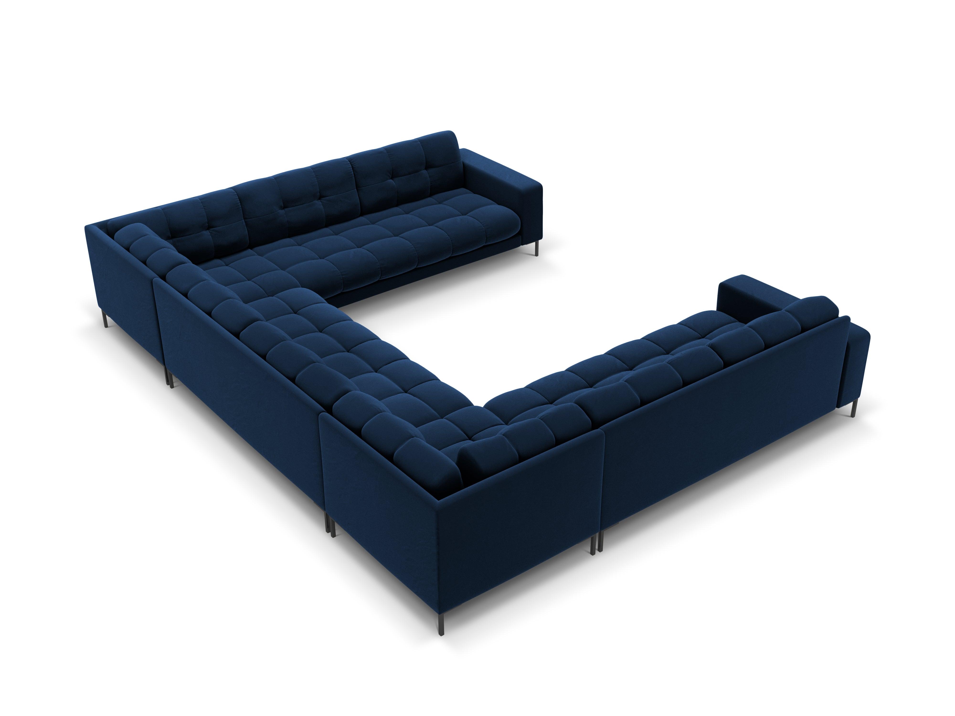 Panoramic velvet sofa 9-seater BALI royal blue with black base - Eye on Design