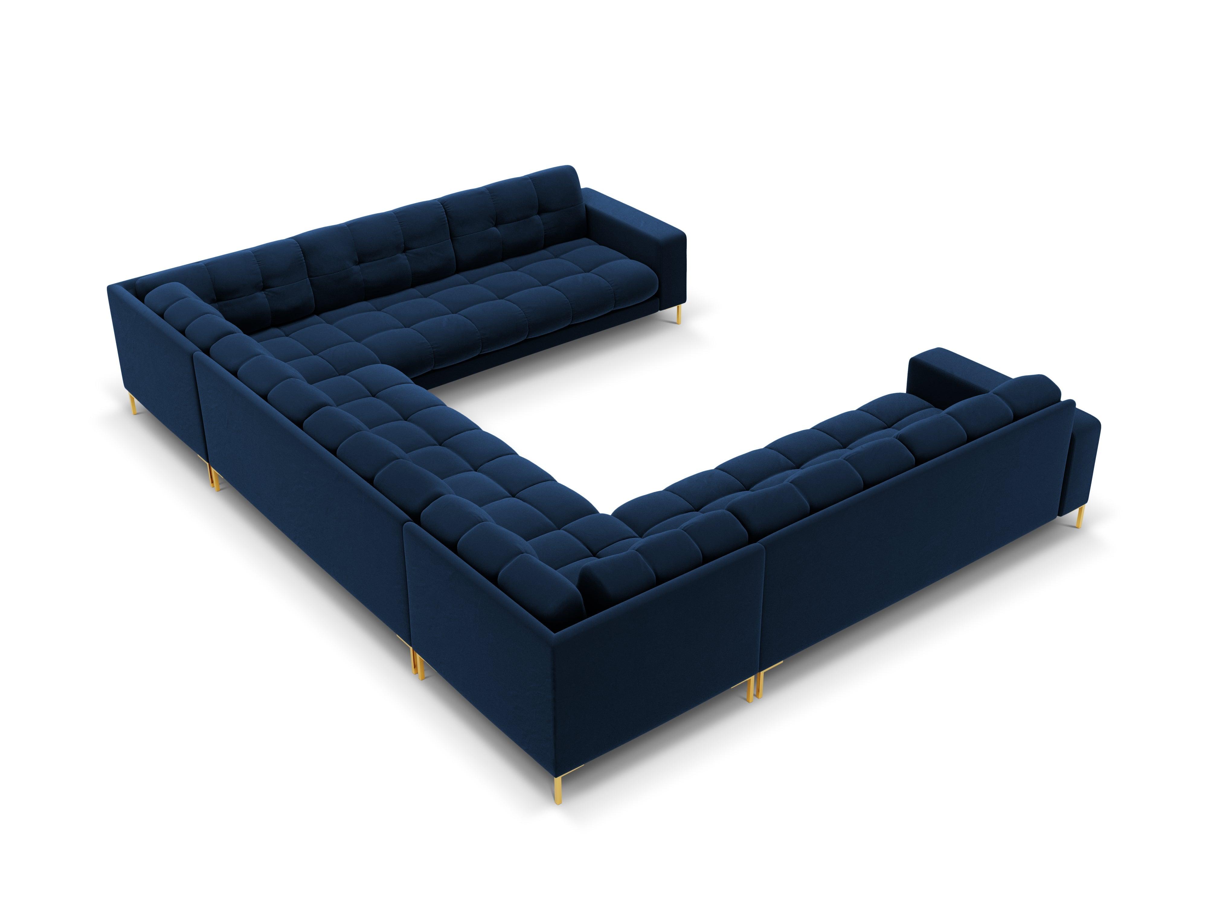 Panoramic velvet sofa 9-seater BALI royal blue with gold base - Eye on Design