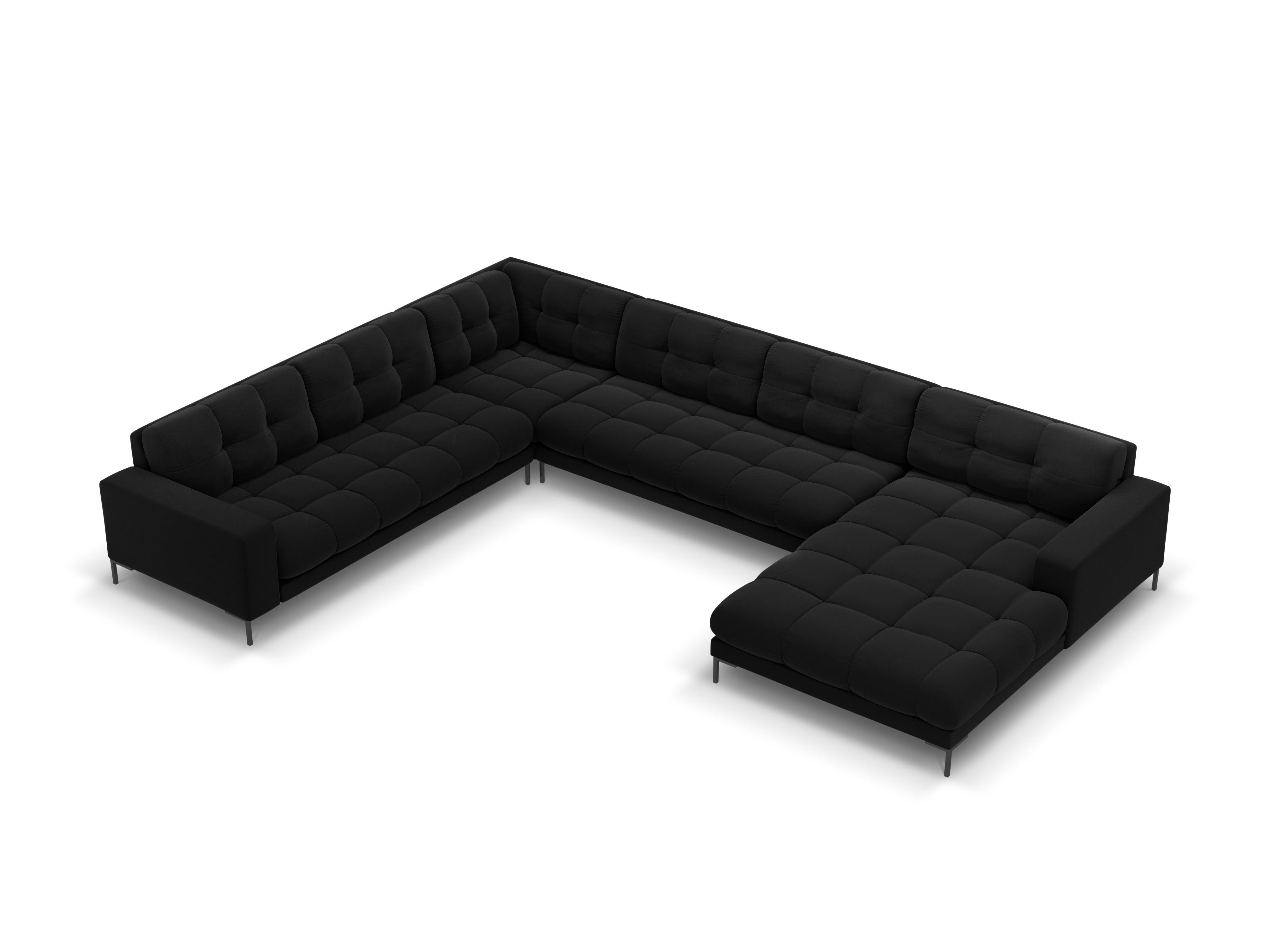 Panoramic velvet sofa left side 7 seater BALI black with black base - Eye on Design