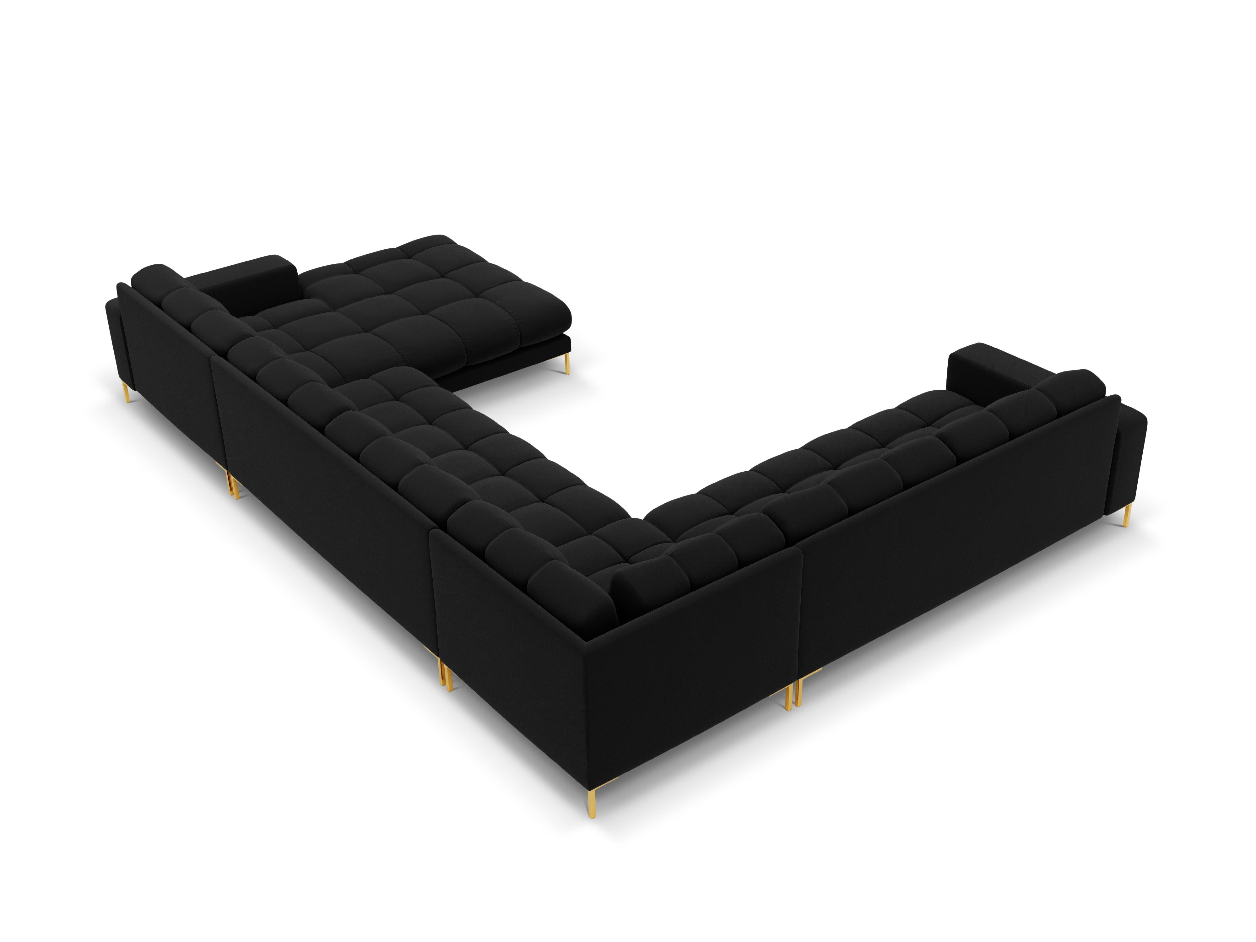 Panoramic velvet sofa left side 7 seater BALI black with gold base - Eye on Design