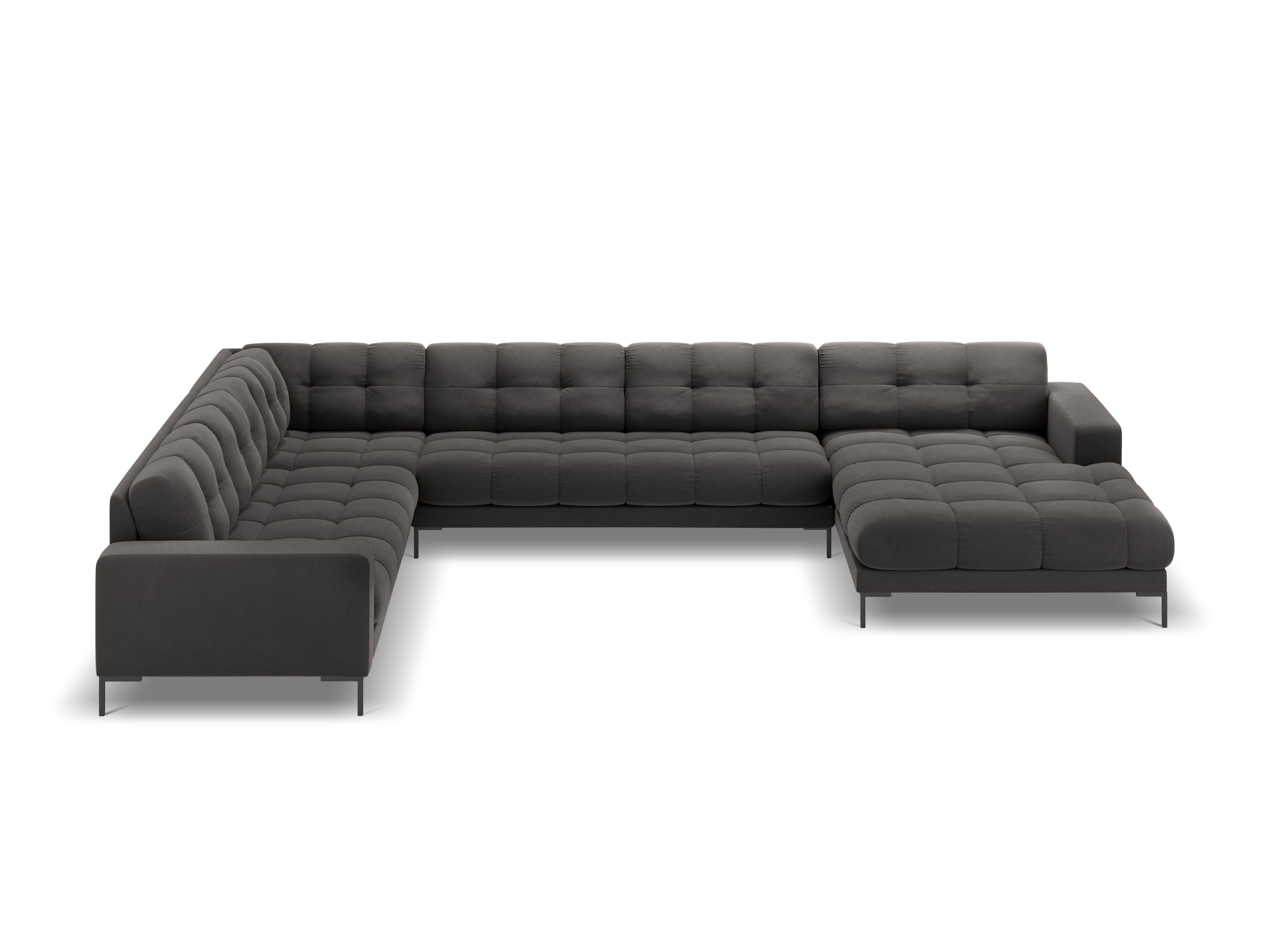 Panoramic velvet sofa left side 7 seater BALI dark grey with black base - Eye on Design