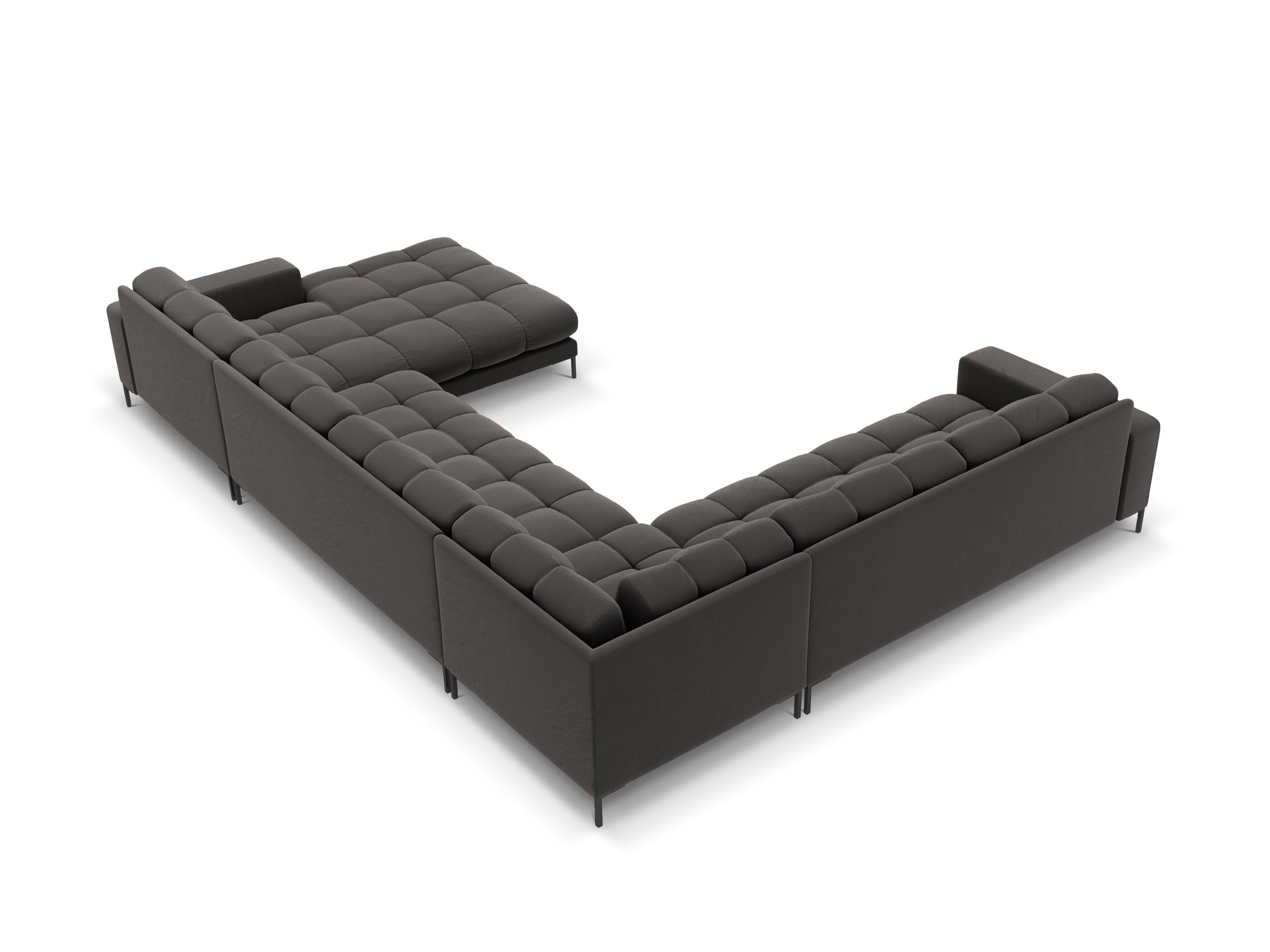 Panoramic velvet sofa left side 7 seater BALI dark grey with black base - Eye on Design