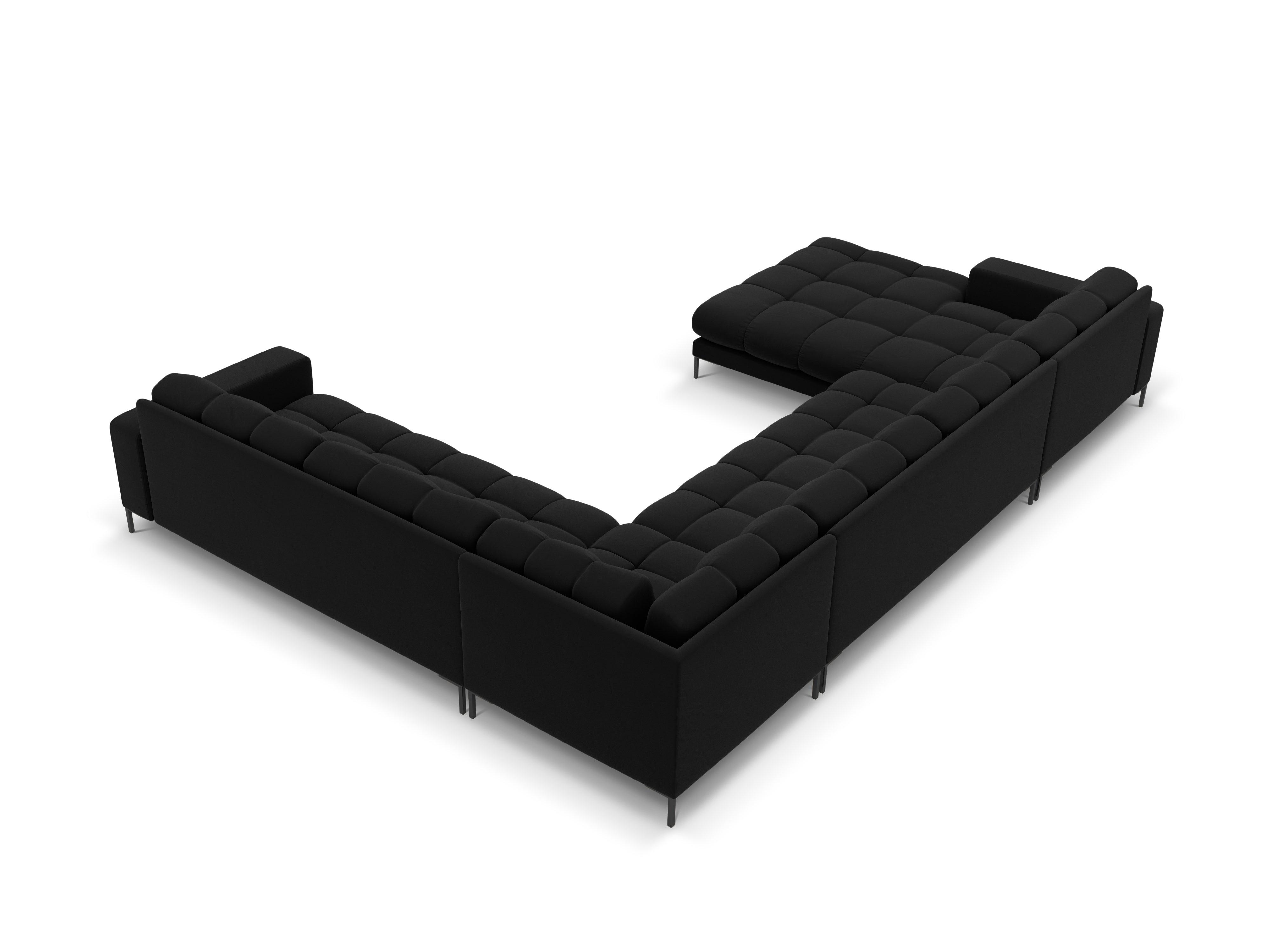 Panoramic velvet sofa right side 7 seater BALI black with black base - Eye on Design