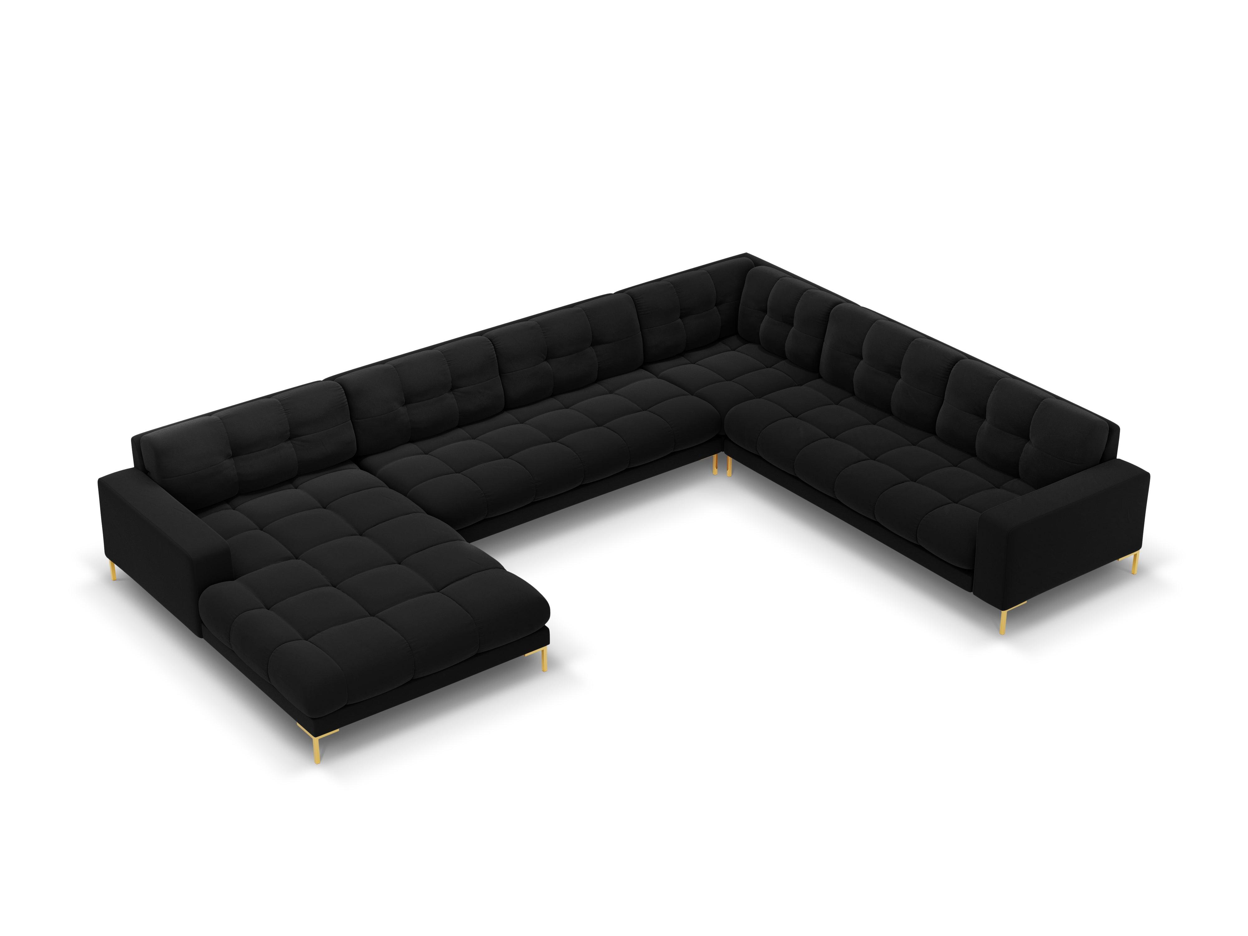 Panoramic velvet sofa right side 7 seater BALI black with gold base - Eye on Design