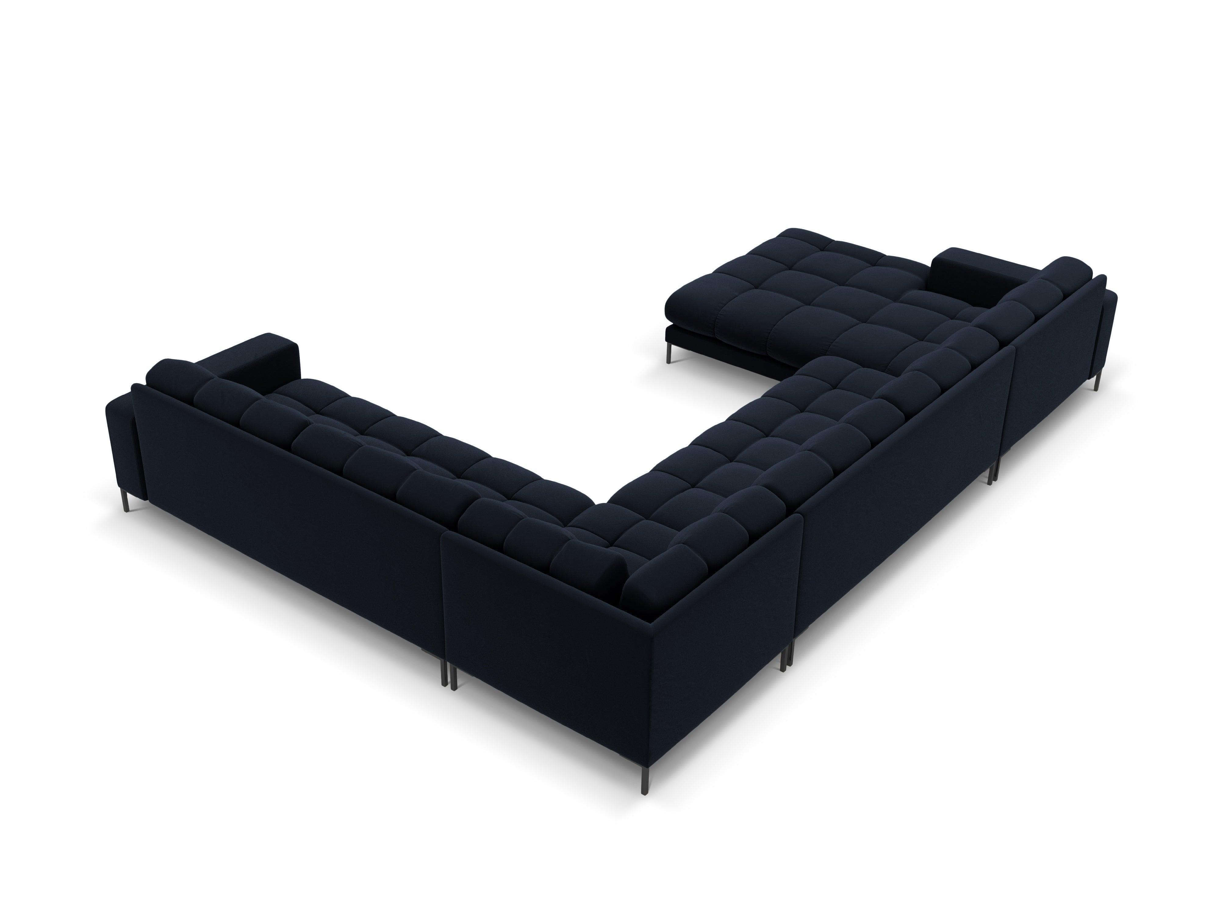 Panoramic velvet sofa right side 7 seater BALI dark blue with black base - Eye on Design