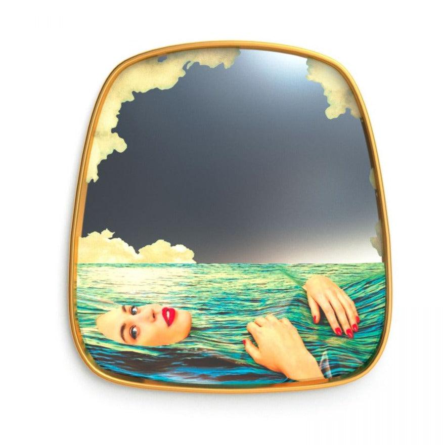 SEA GIRL decorative mirror in golden frame - Eye on Design