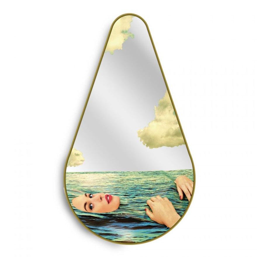 SEA GIRL teardrop-shaped mirror in gold frame - Eye on Design