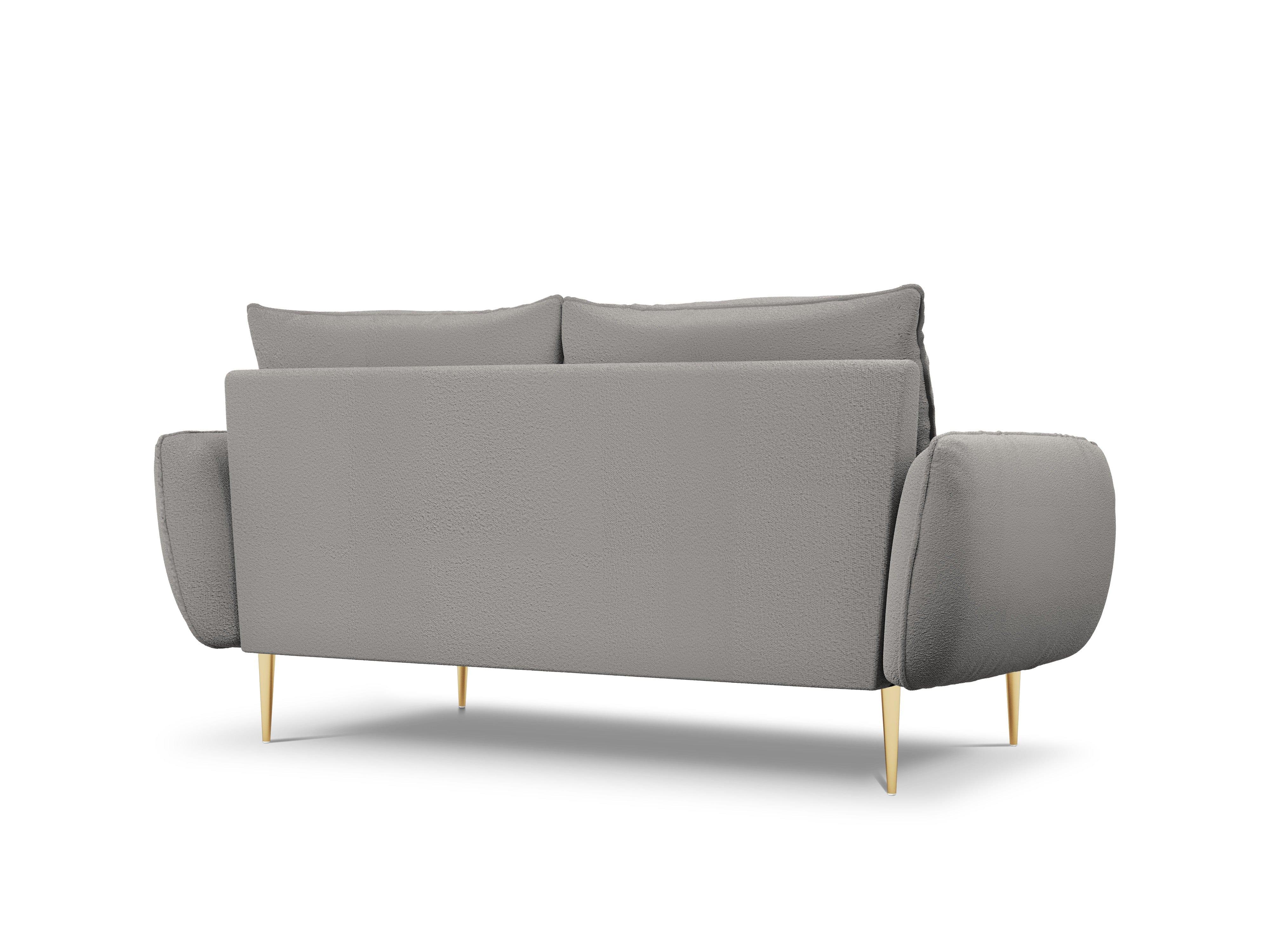 Sofa in boucle fabric 2 seater VIENNA grey with gold base - Eye on Design