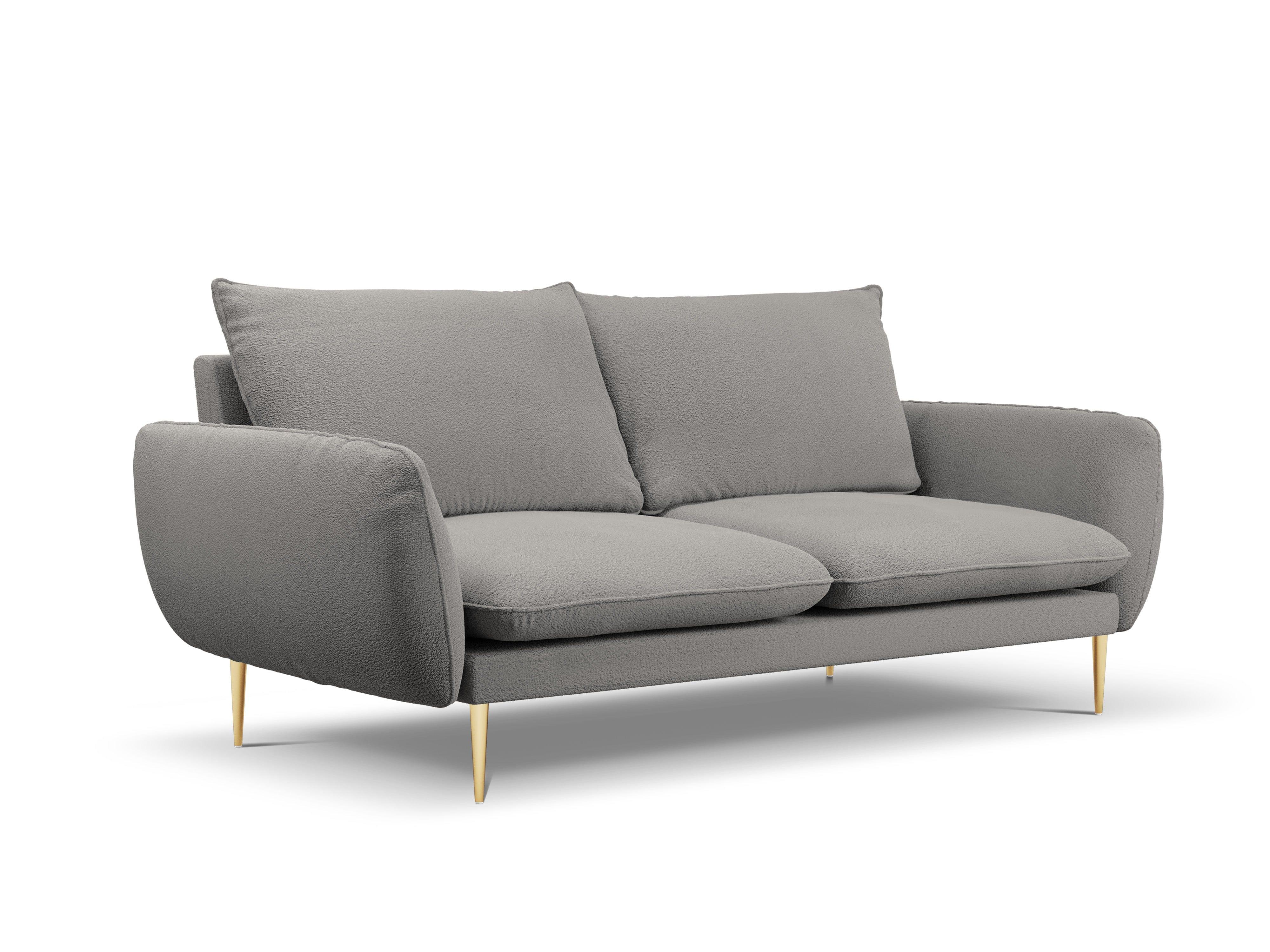 Sofa in boucle fabric 3-seater VIENNA grey with gold base - Eye on Design