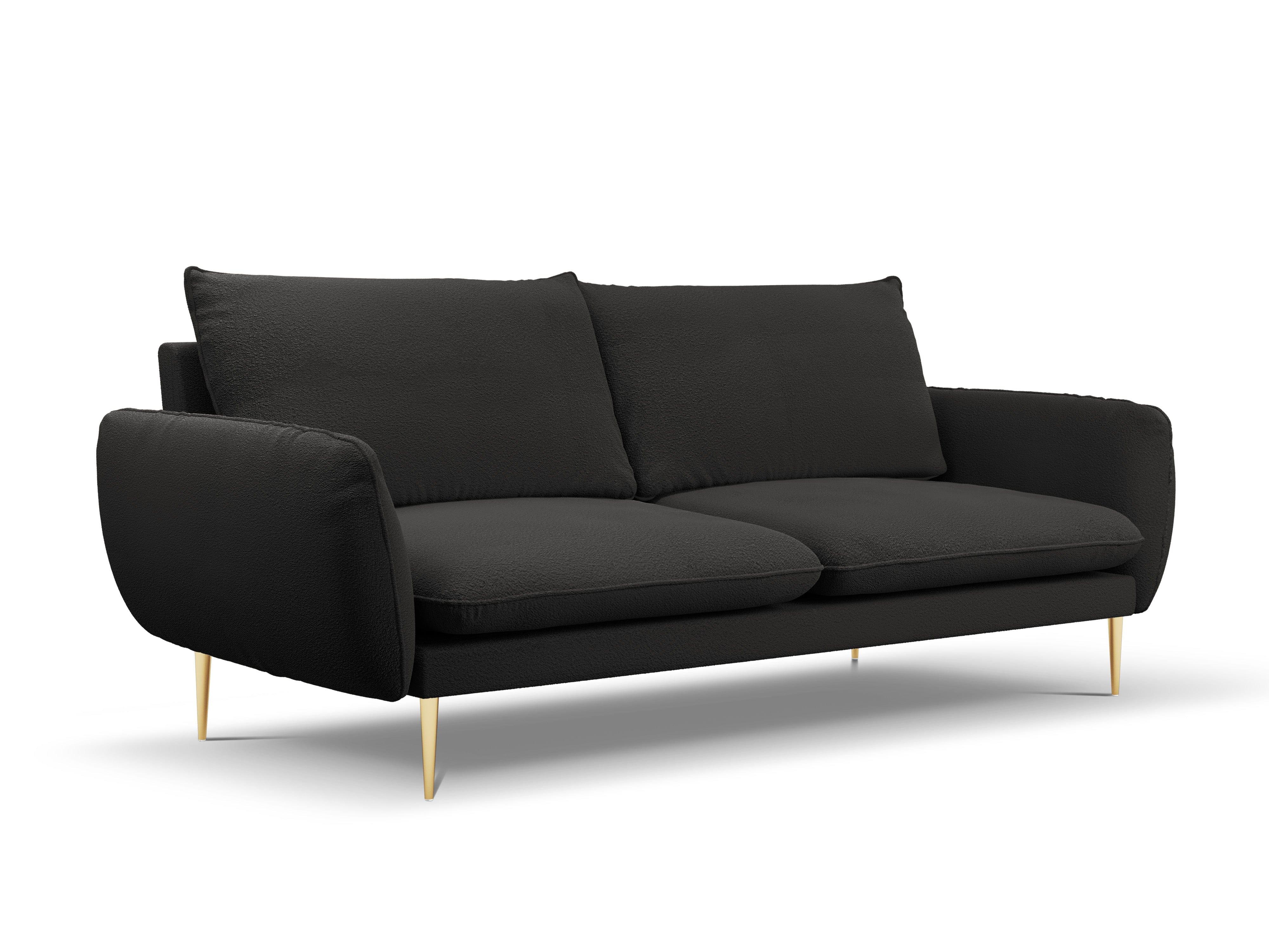 Sofa in boucle fabric 4-seater VIENNA black with gold base - Eye on Design