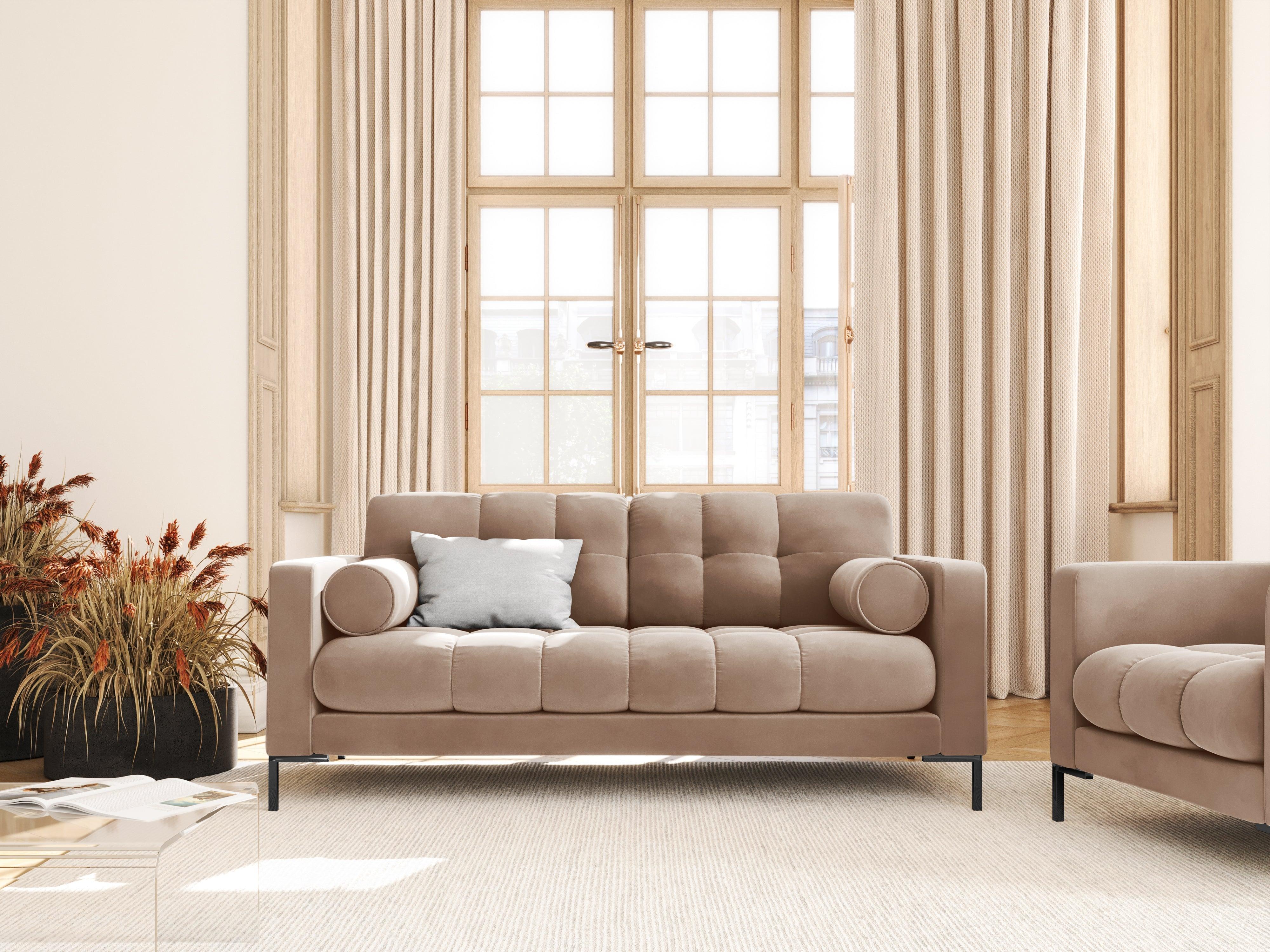 Sofa velvet 2-seater BALI beige with black base - Eye on Design