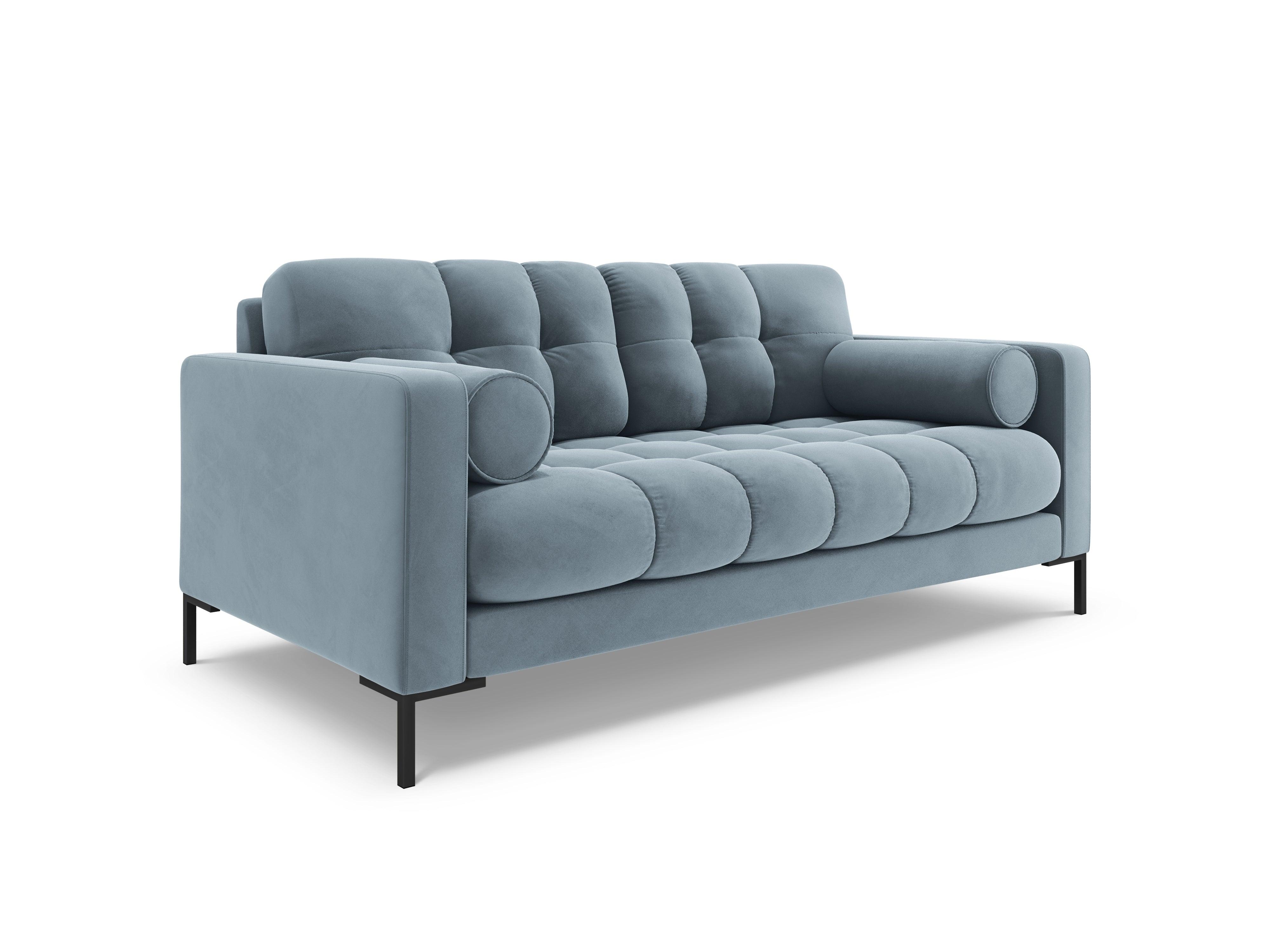 Sofa velvet 2-seater BALI light blue with black base - Eye on Design