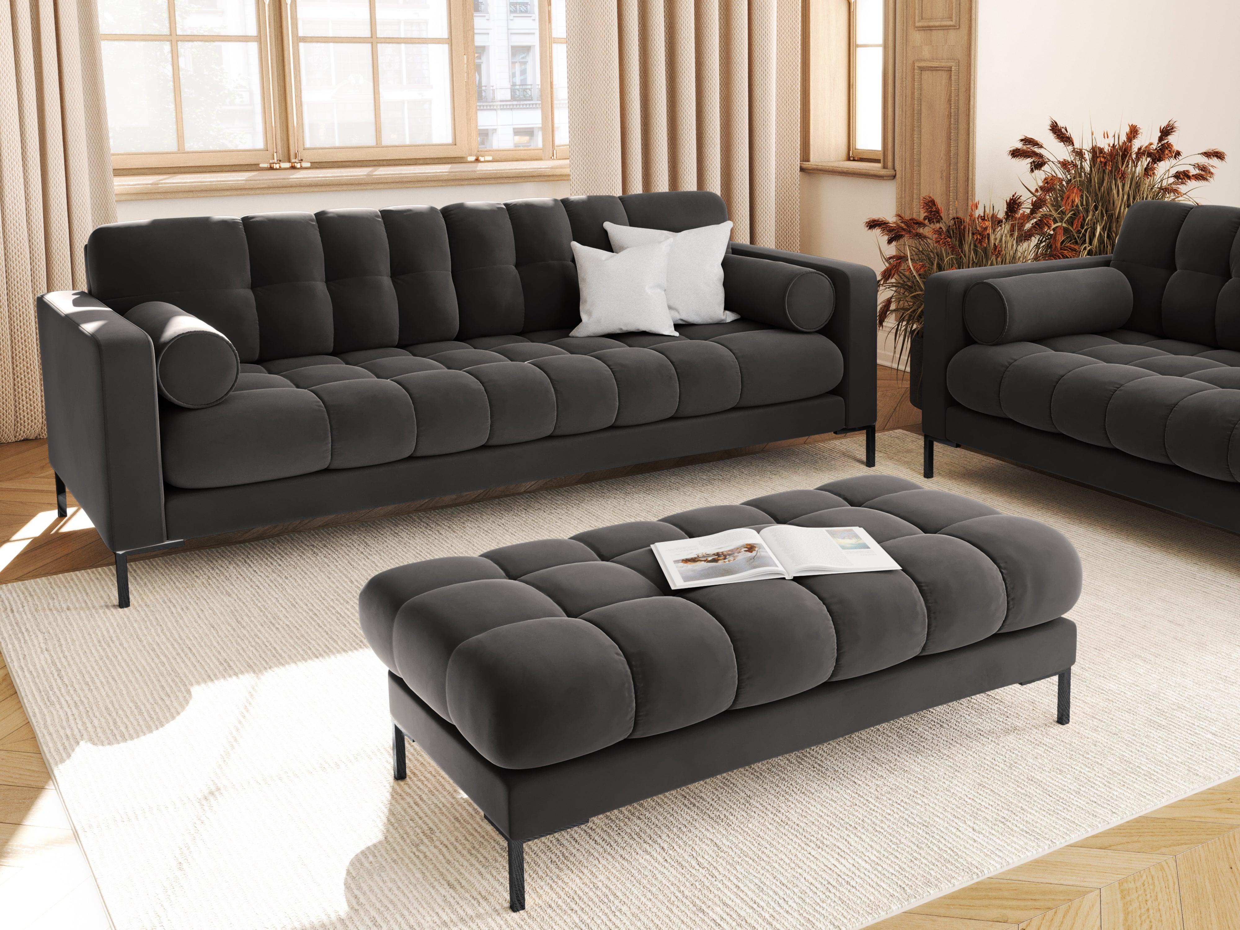 Sofa velvet 3-seater BALI dark grey with black base - Eye on Design