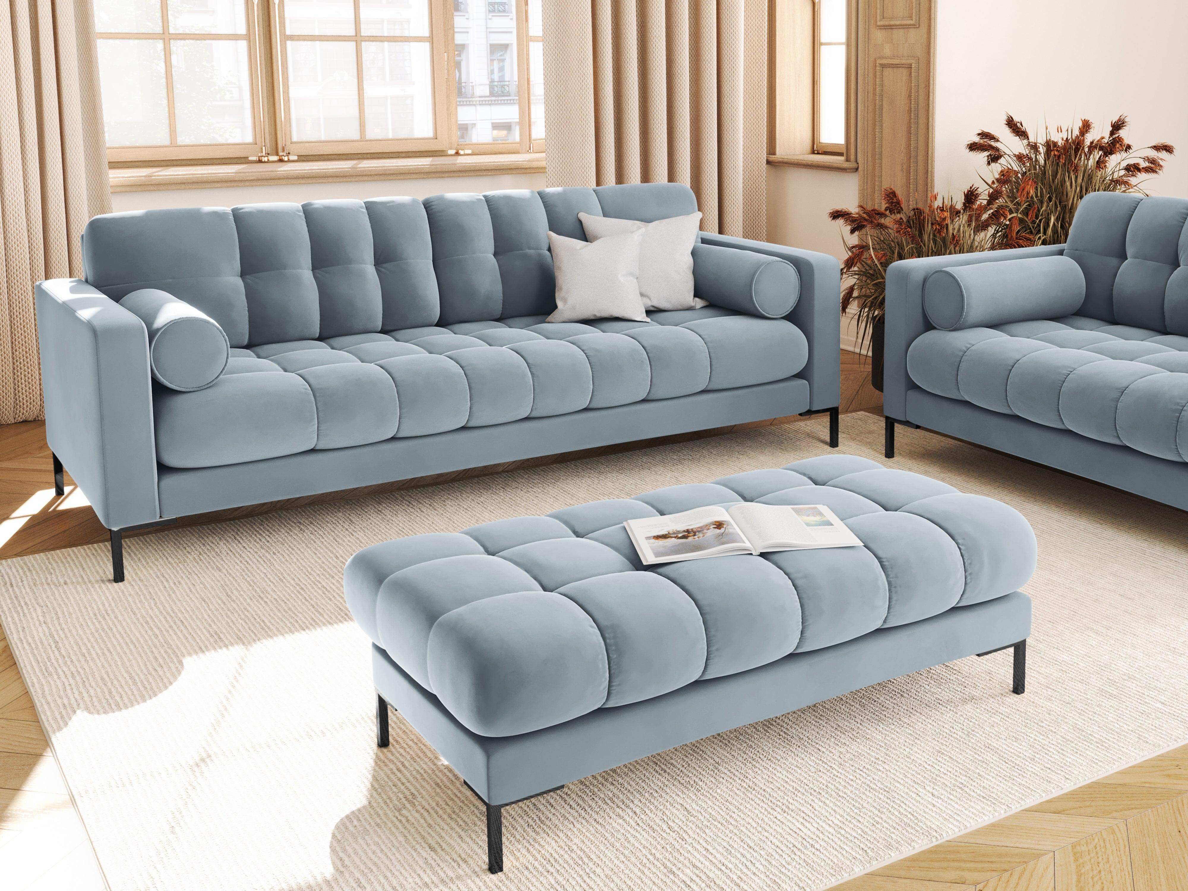 Sofa velvet 3-seater BALI light blue with black base - Eye on Design