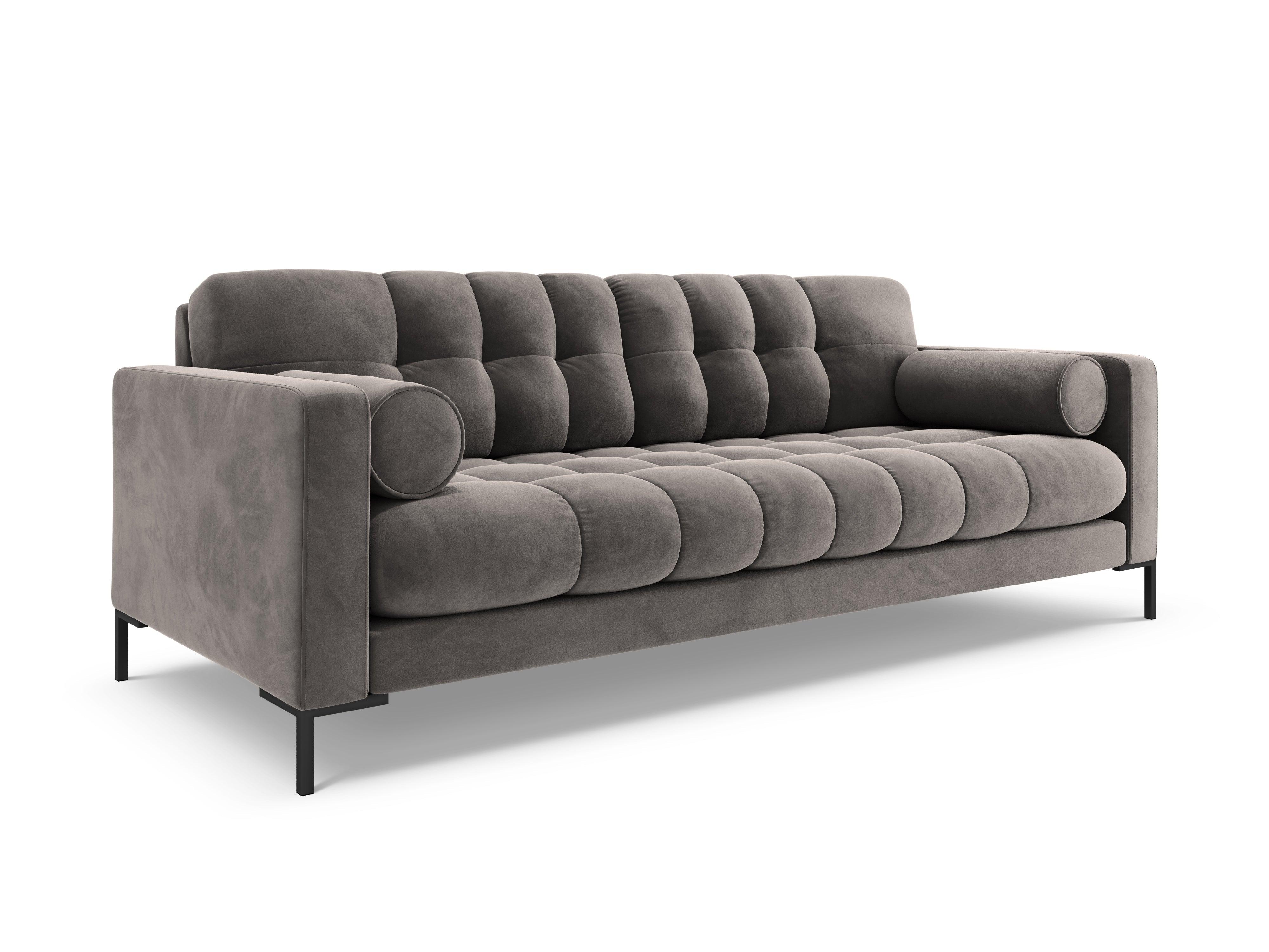 Sofa velvet 3-seater BALI light grey with black base - Eye on Design