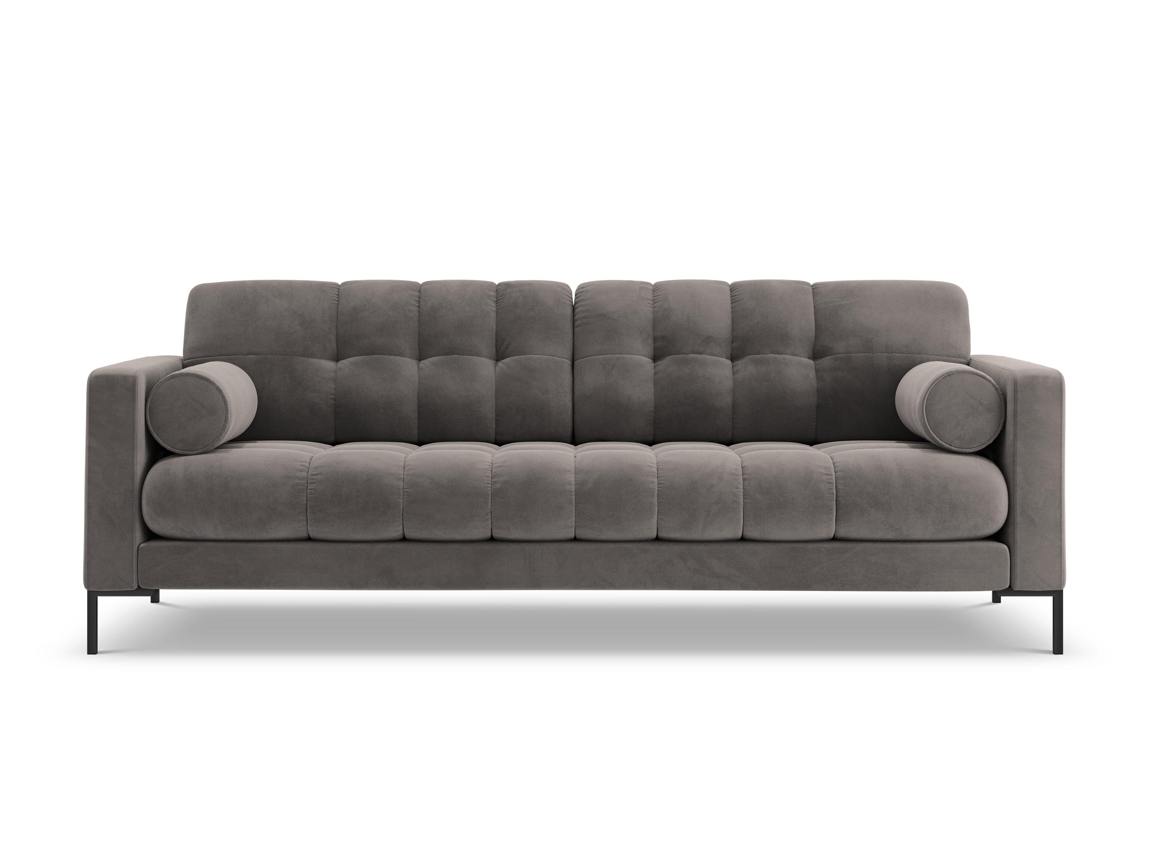 Sofa velvet 3-seater BALI light grey with black base - Eye on Design