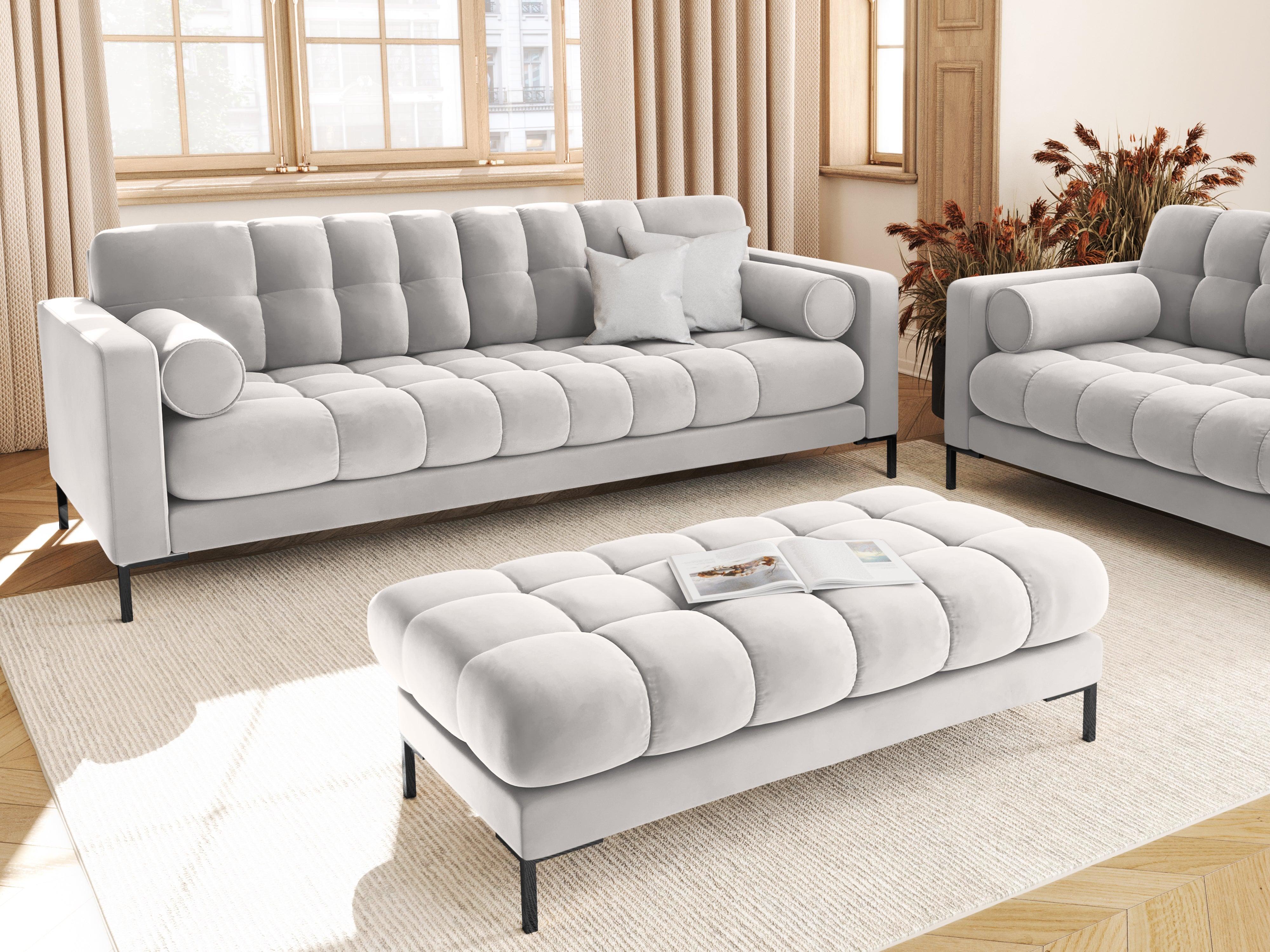 Sofa velvet 3-seater BALI silver with black base - Eye on Design