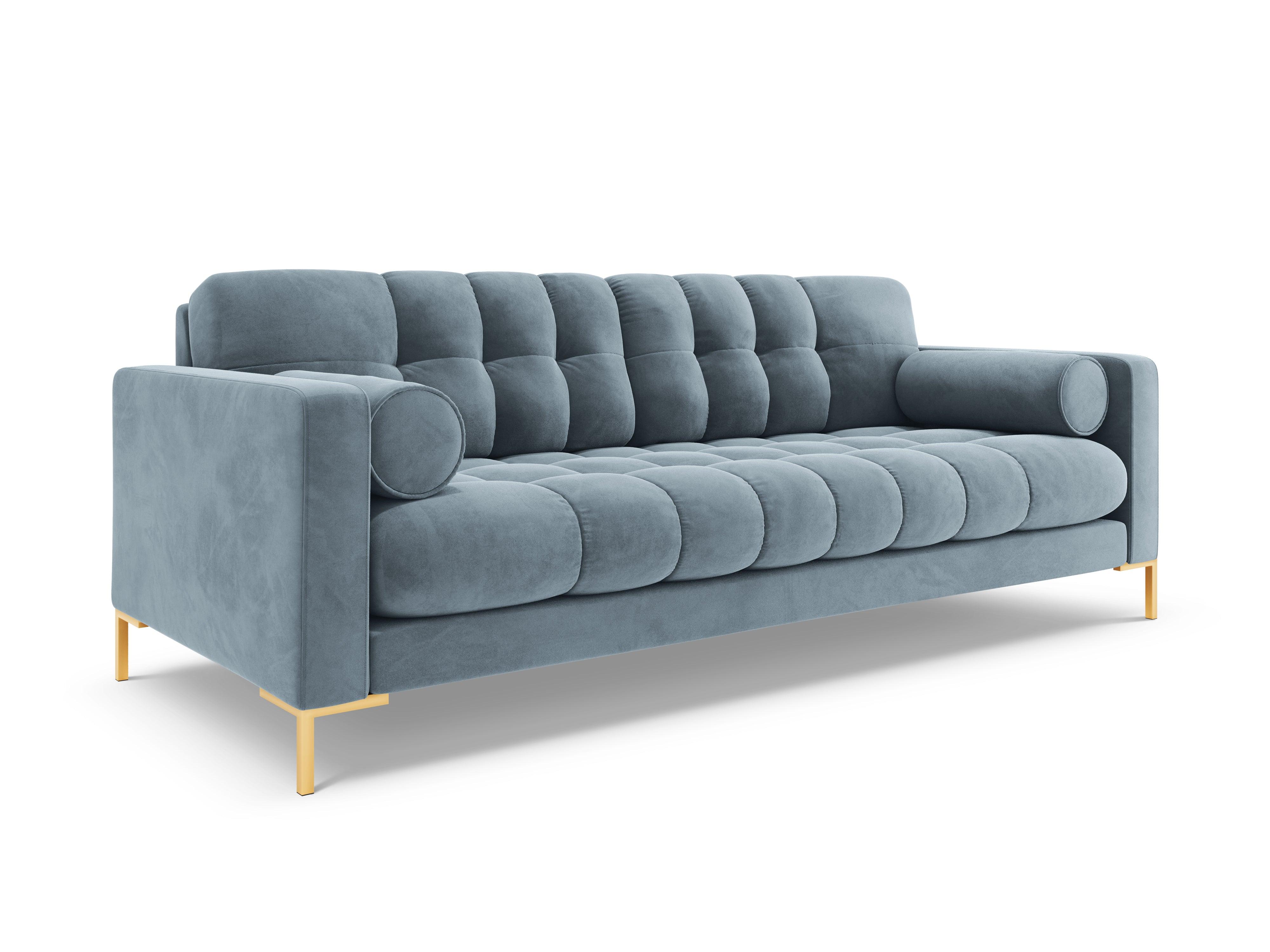 Sofa velvet 4-seater BALI light blue with gold base - Eye on Design