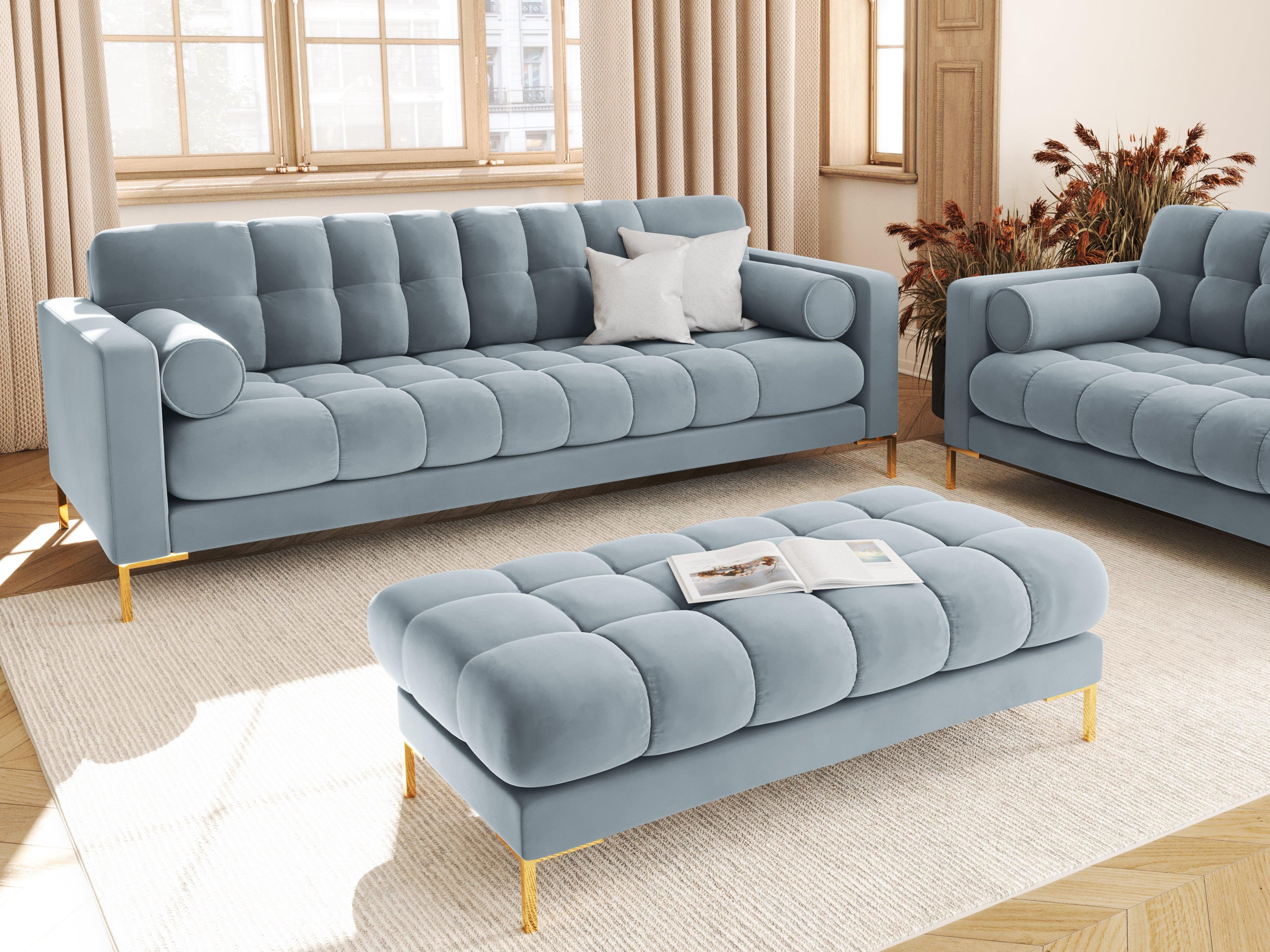 Sofa velvet 4-seater BALI light blue with gold base - Eye on Design