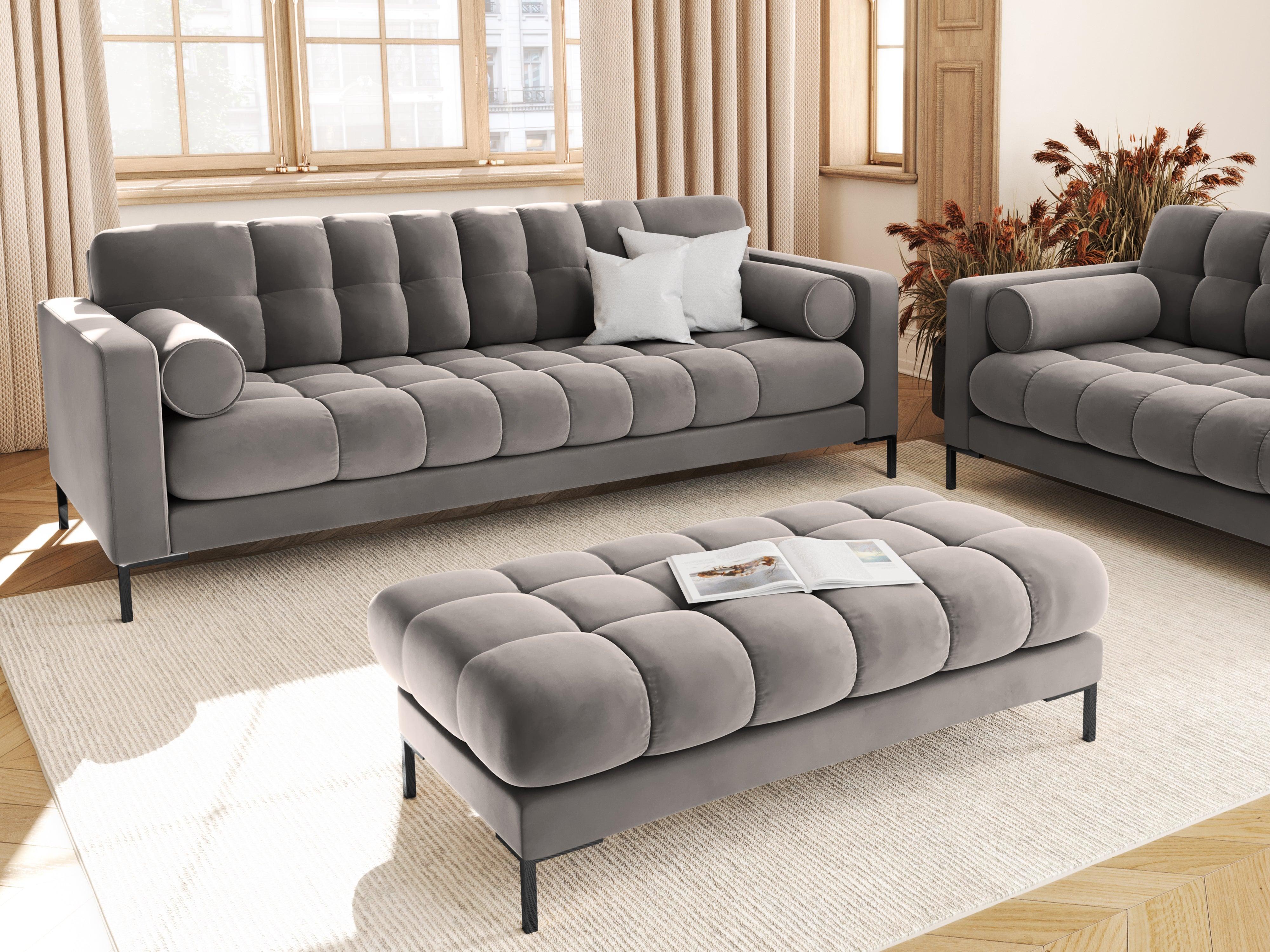 Sofa velvet 4-seater BALI light grey with black base - Eye on Design