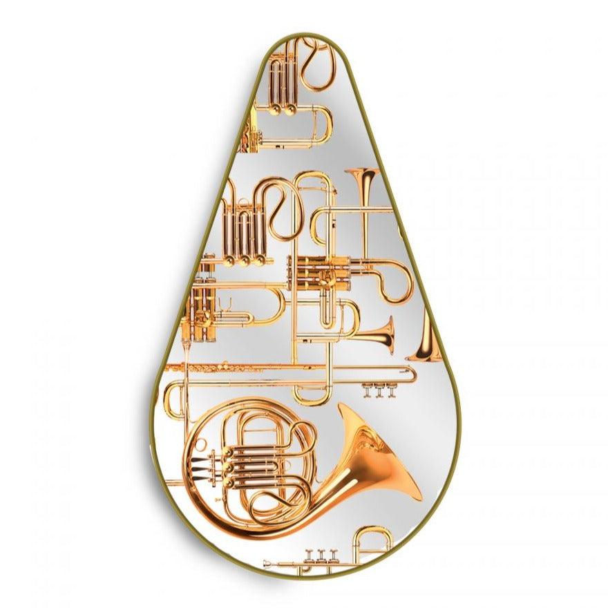 TRUMPETS teardrop-shaped mirror in gold frame - Eye on Design