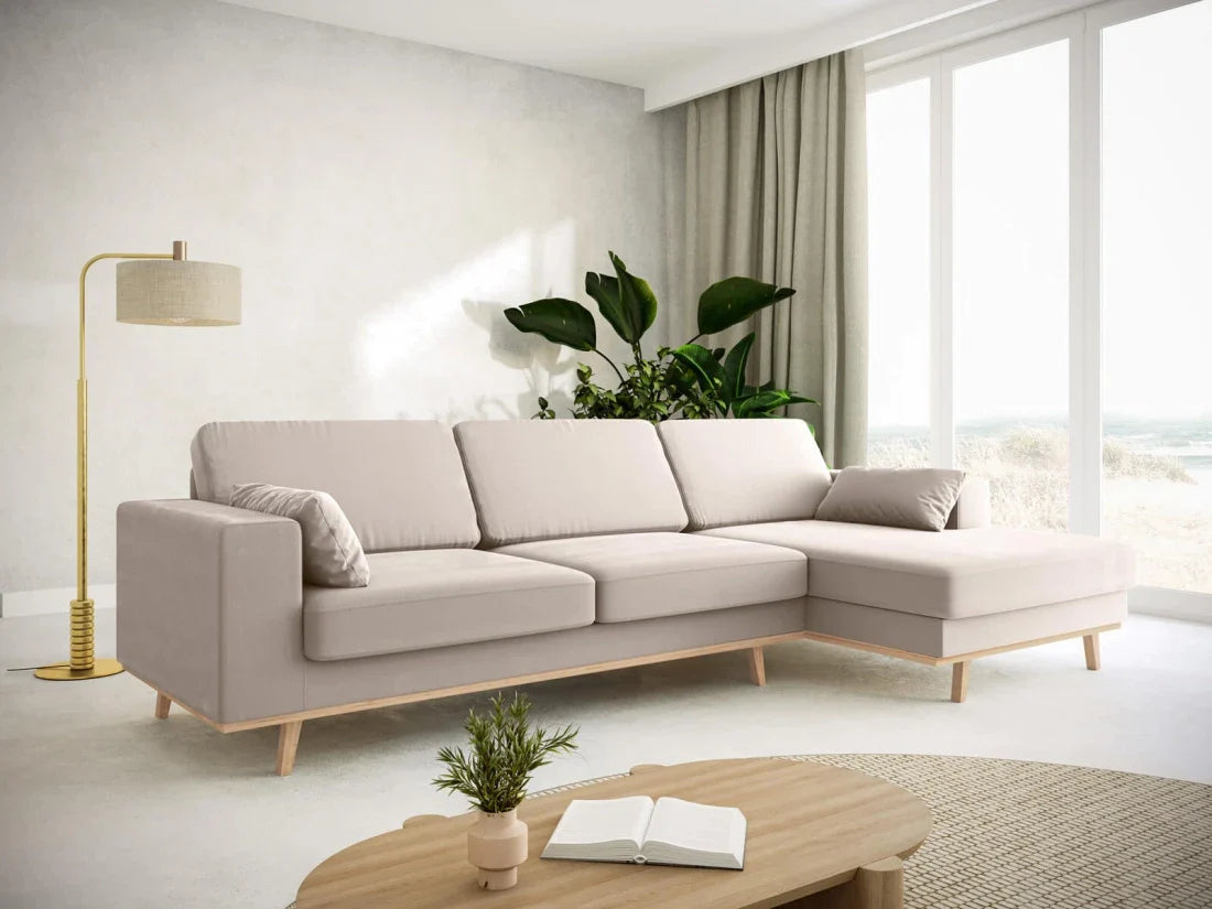 Velvet Right Corner Sofa, "Tugela", 4 Seats, 281x154x83 Made in Europe, Micadoni, Eye on Design