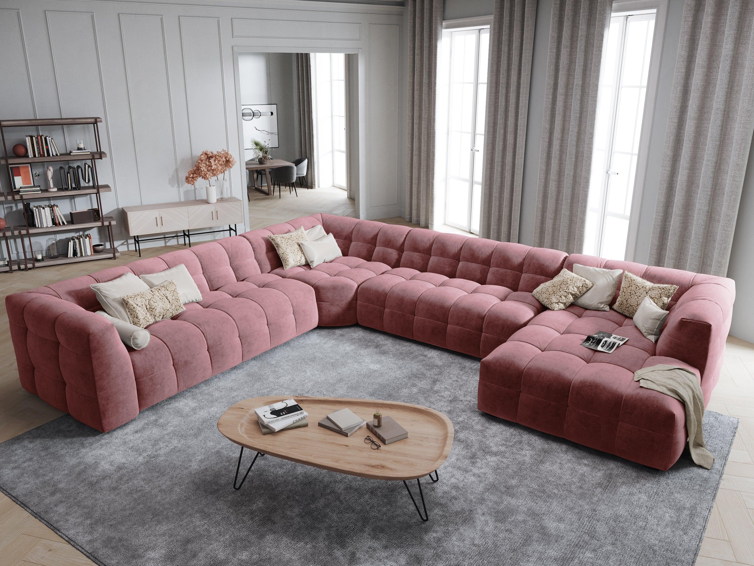 U-shaped corner sofa velvet left VESTA pink - Eye on Design