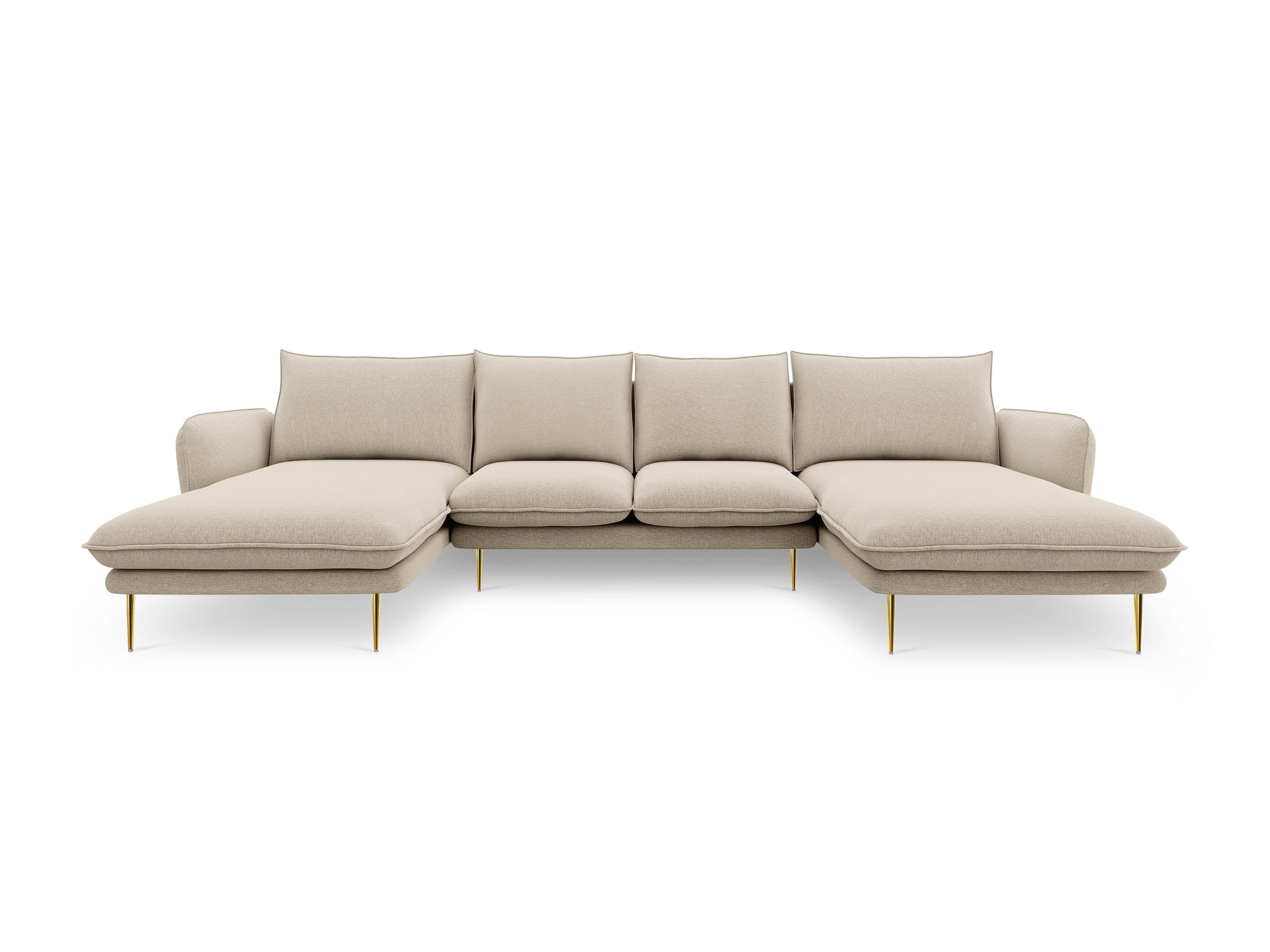 U-shaped corner sofa VIENNA beige with gold base - Eye on Design