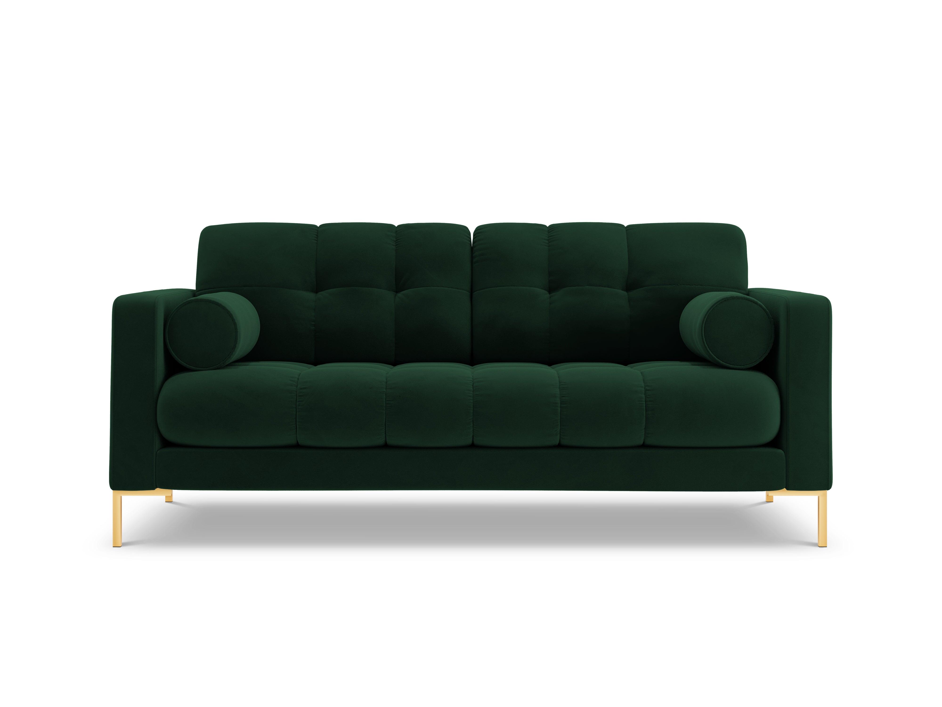 Velvet 2-seater sofa BALI bottle green with gold base - Eye on Design