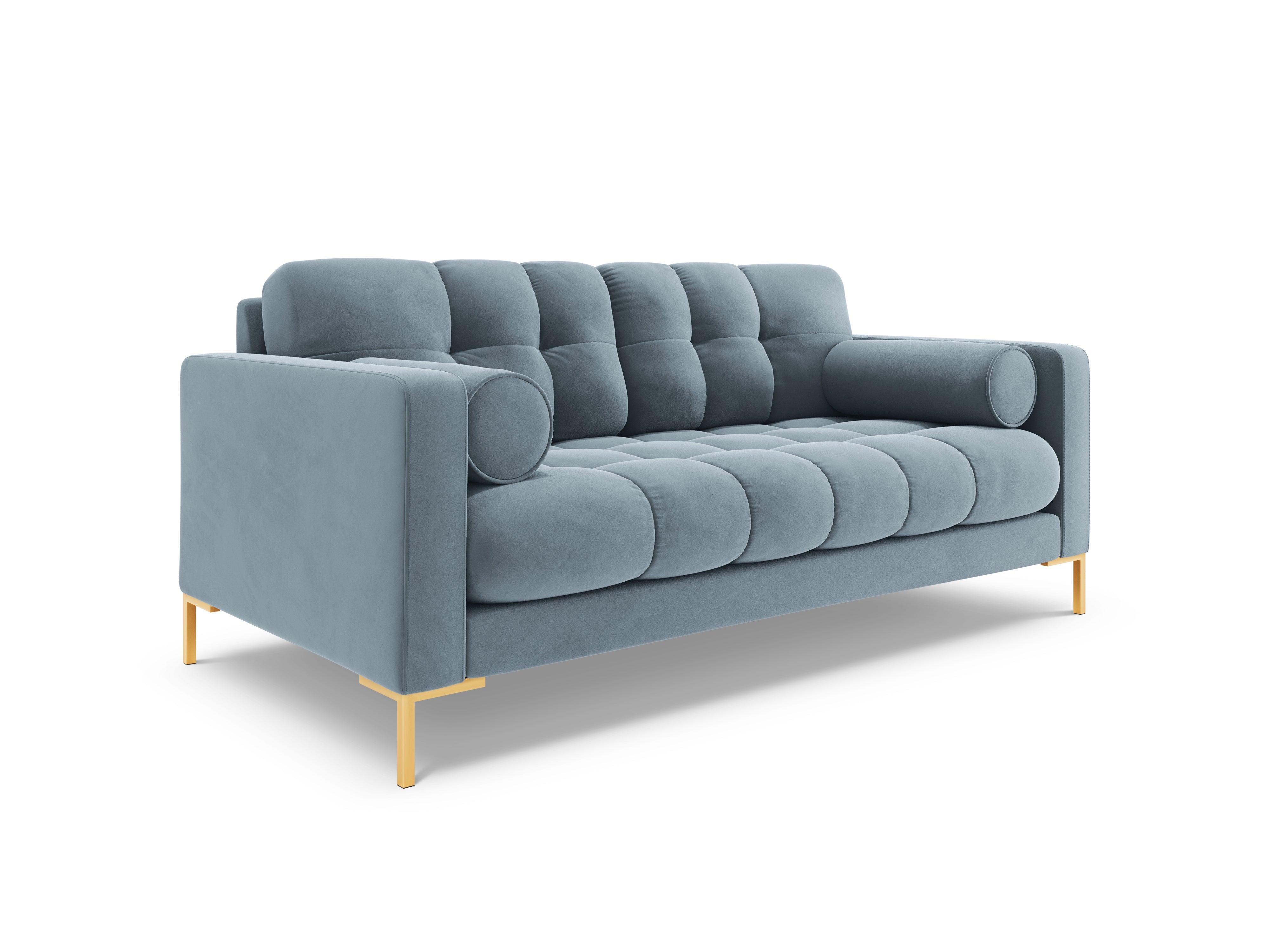 Velvet 2-seater sofa BALI light blue with gold base - Eye on Design