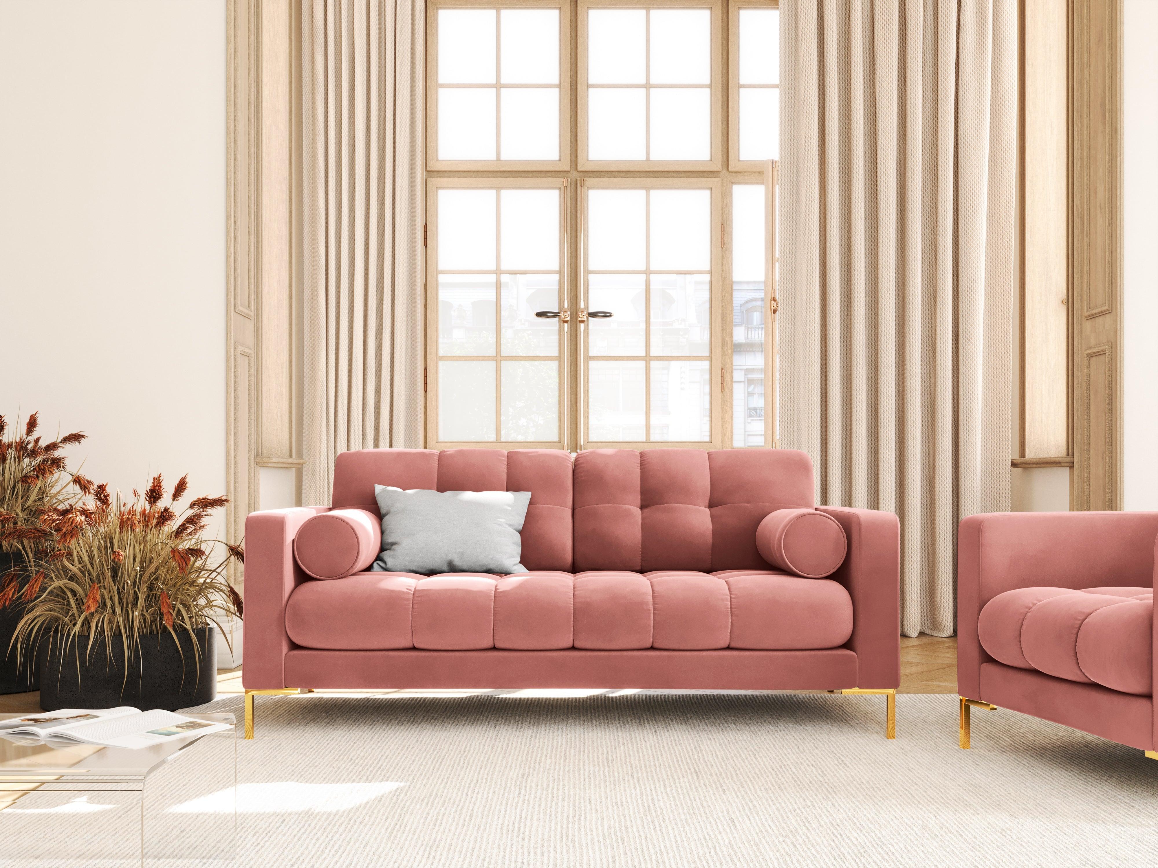 Velvet 2-seater sofa BALI pink with gold base - Eye on Design