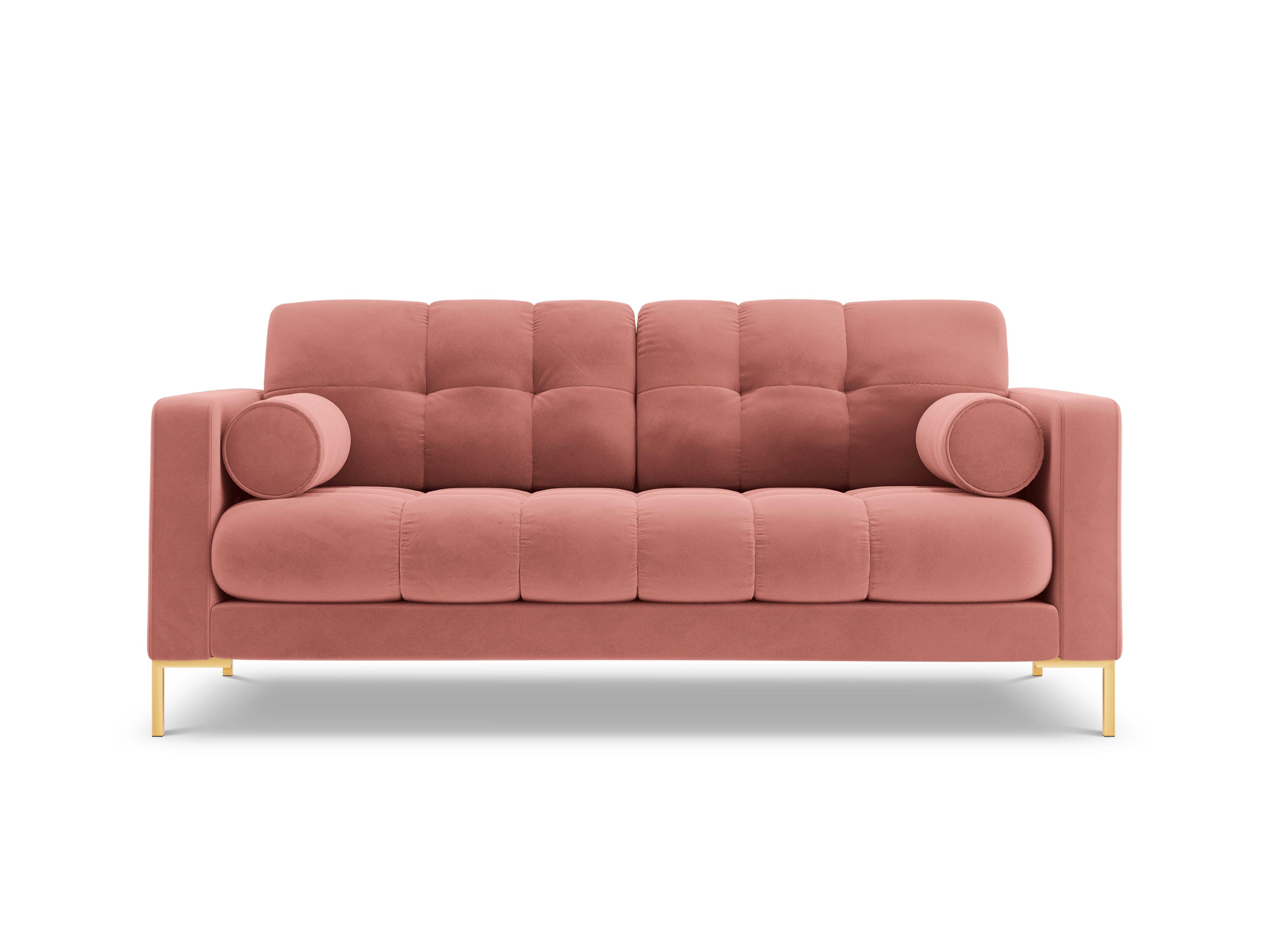 Velvet 2-seater sofa BALI pink with gold base - Eye on Design