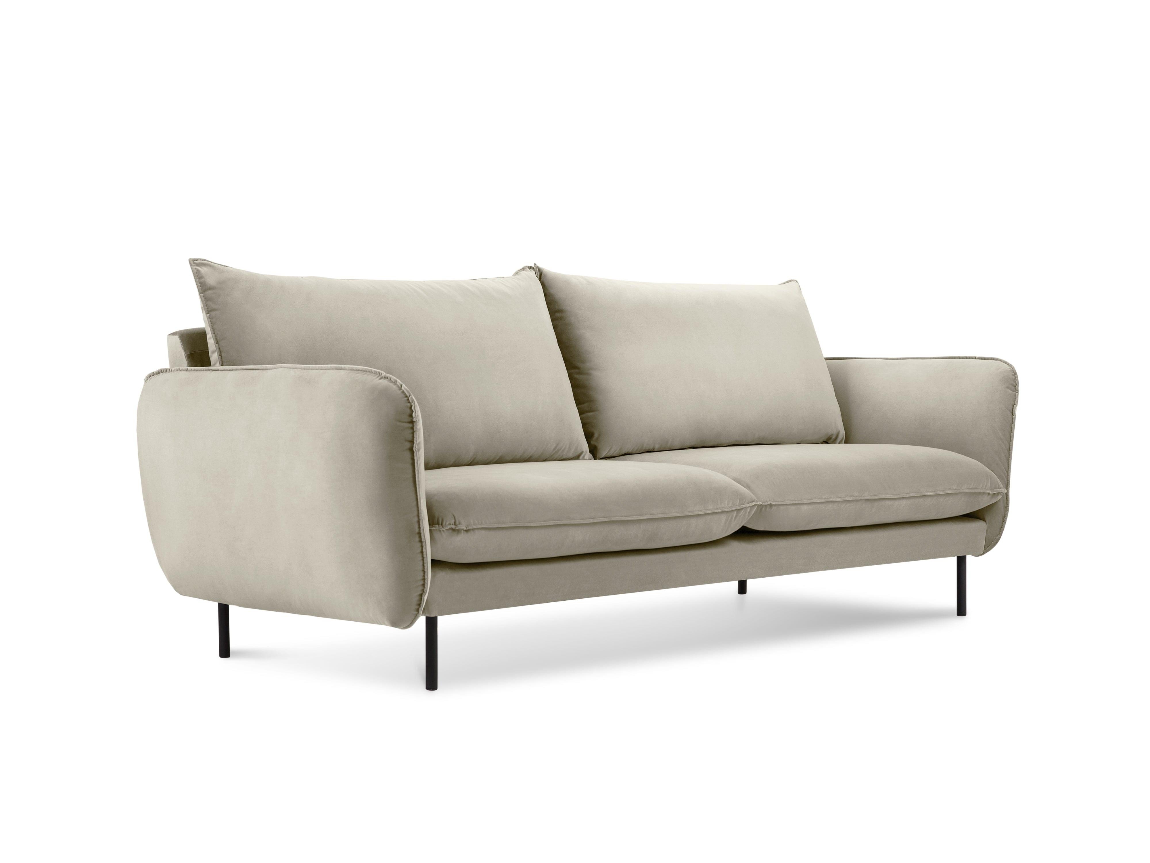 Velvet 2-seater sofa VIENNA beige with black base - Eye on Design