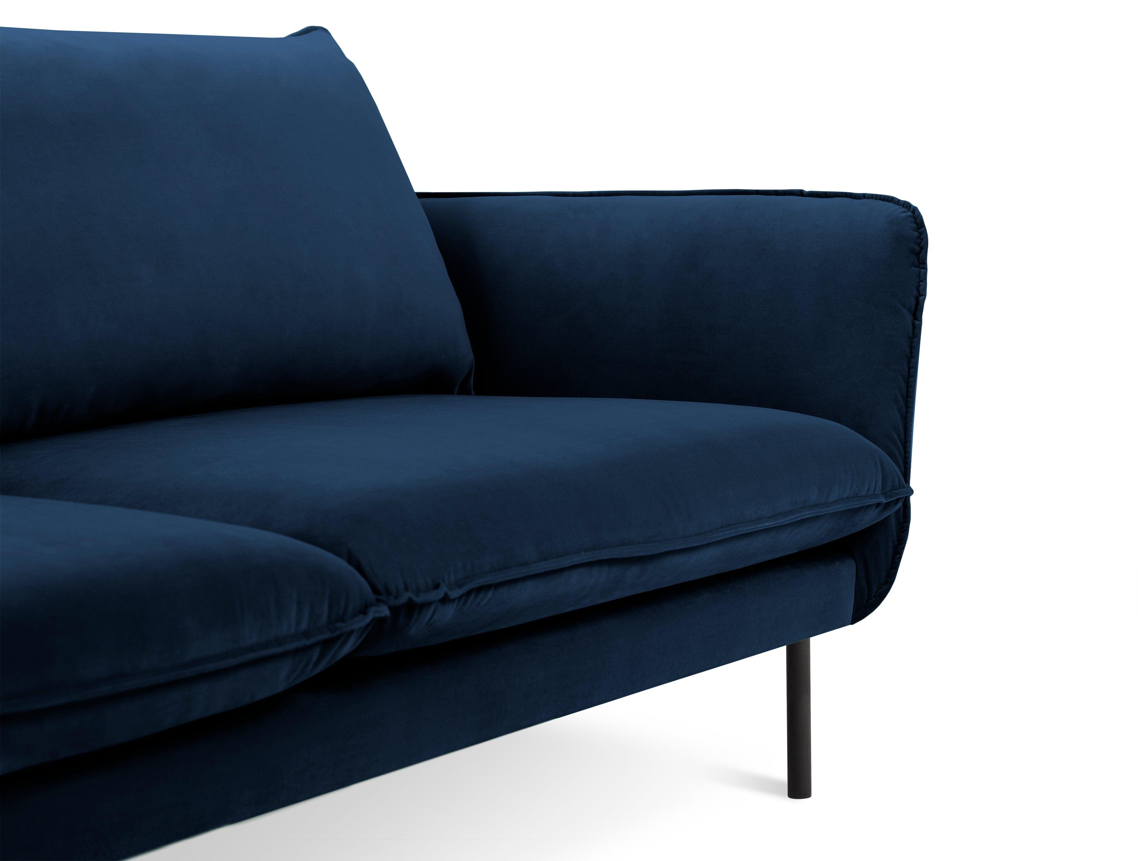 Velvet 2-seater sofa VIENNA blue with black base - Eye on Design