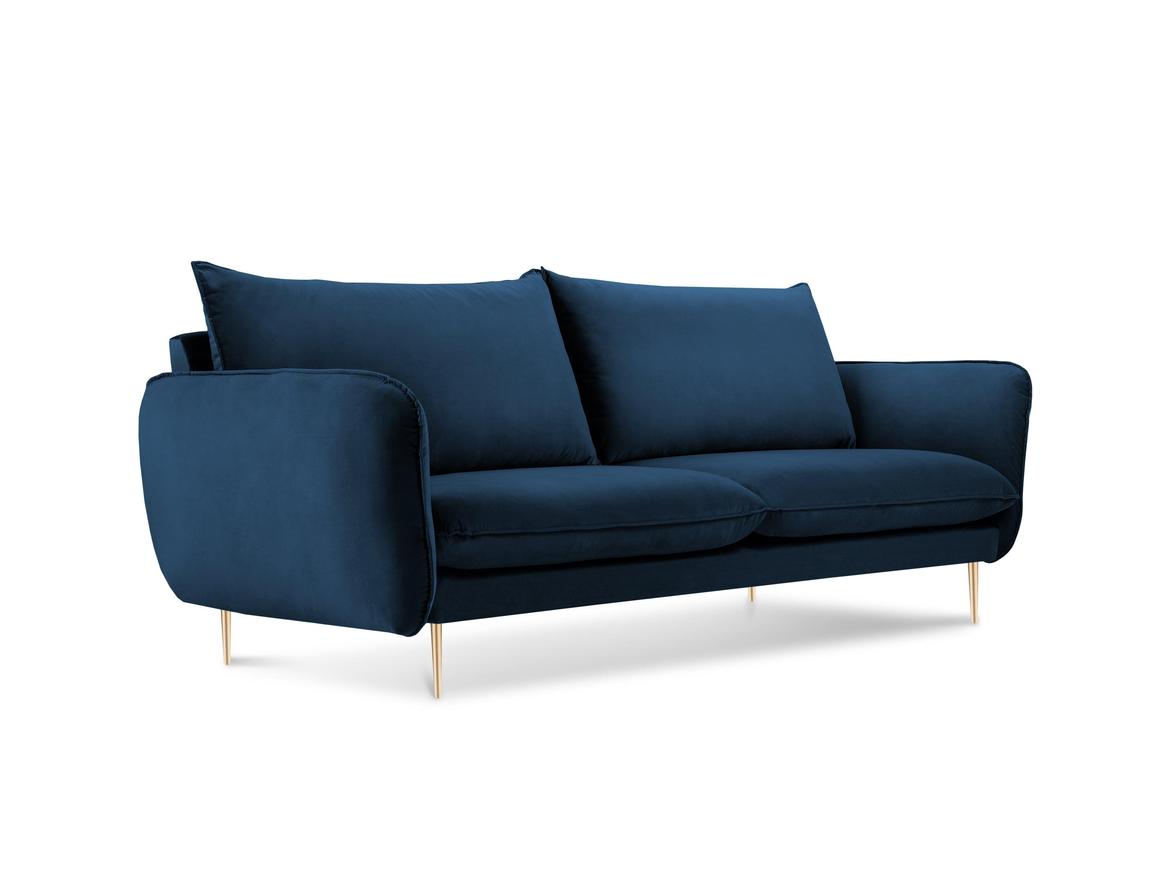 Velvet 2-seater sofa VIENNA blue with gold base - Eye on Design