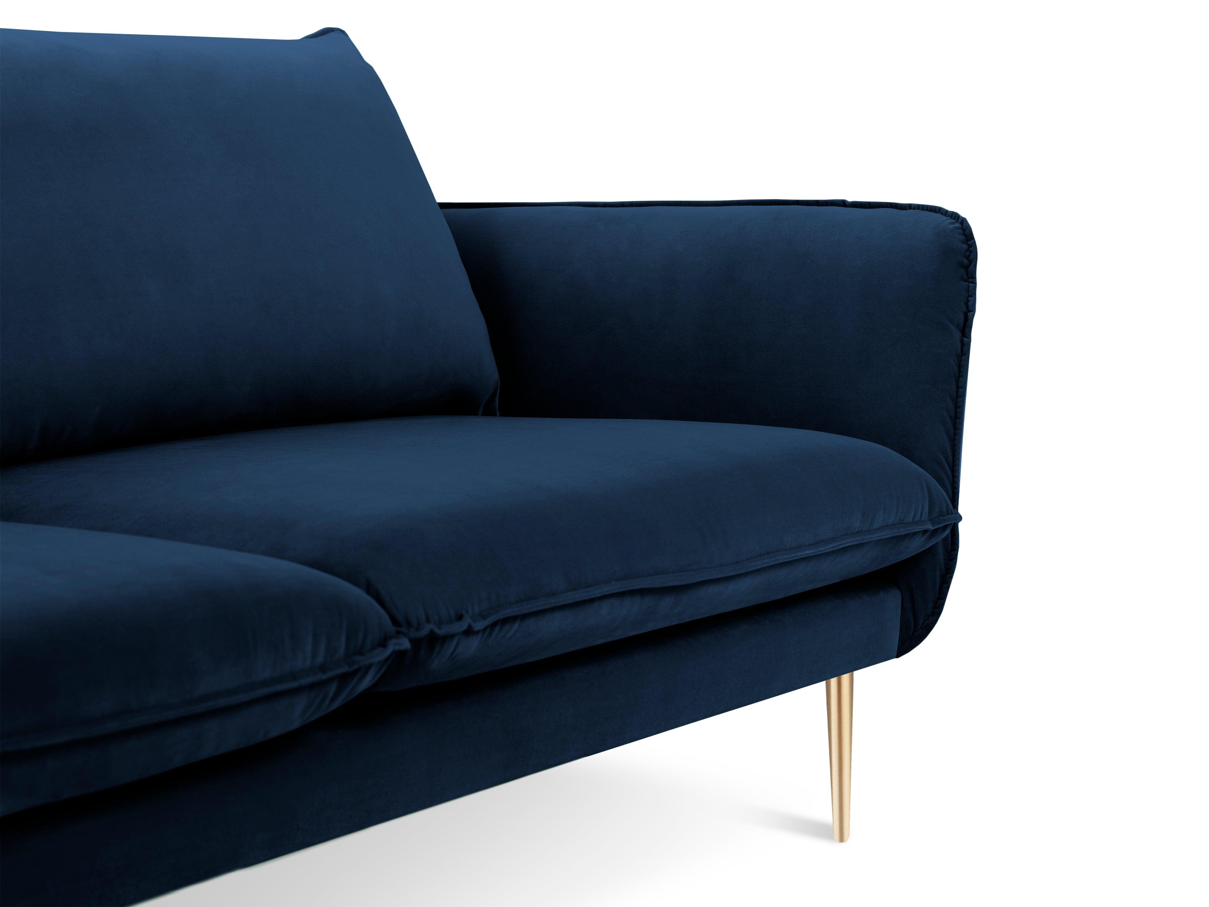 Velvet 2-seater sofa VIENNA blue with gold base - Eye on Design