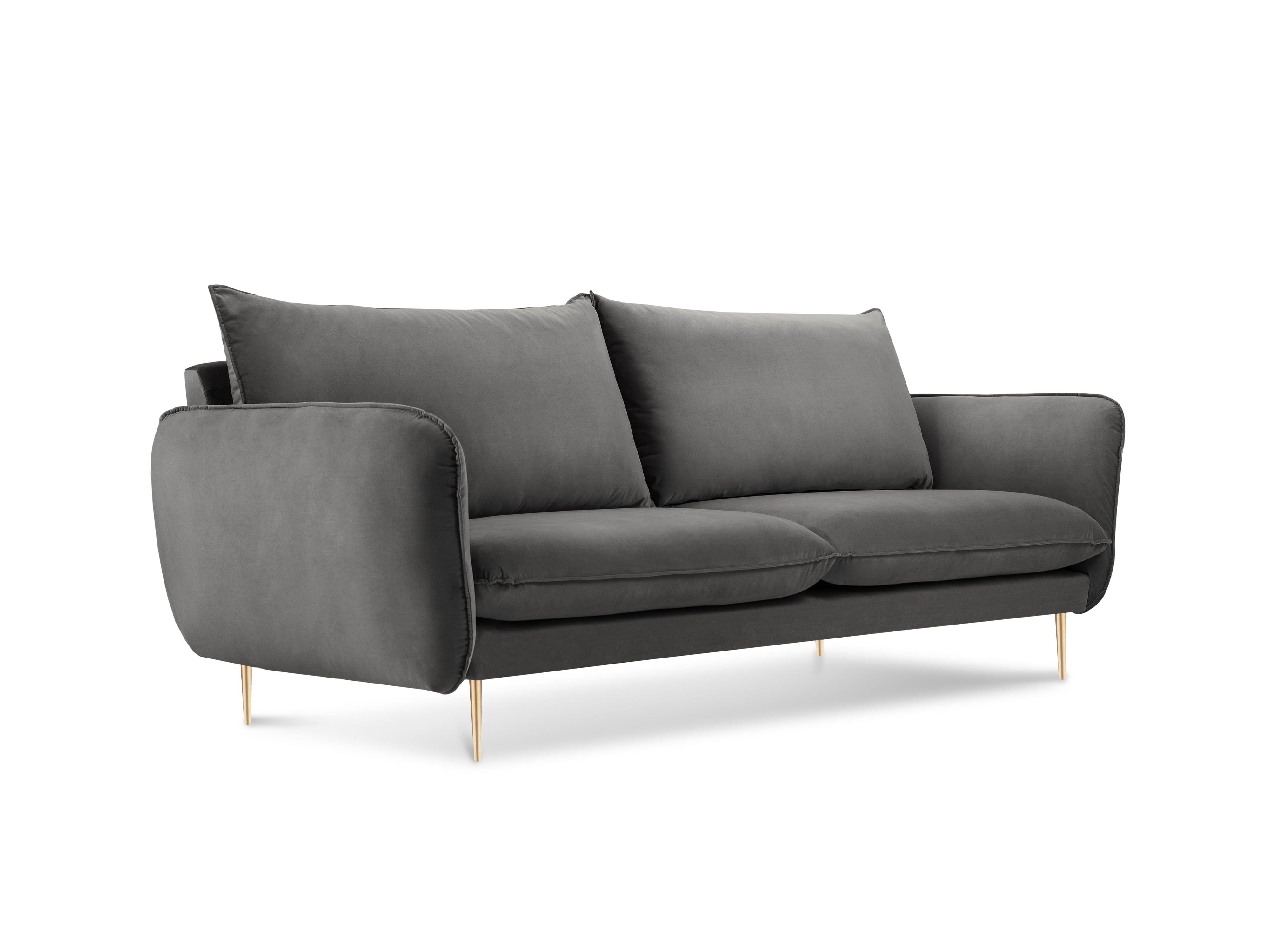 Velvet 2-seater sofa VIENNA dark grey with gold base - Eye on Design