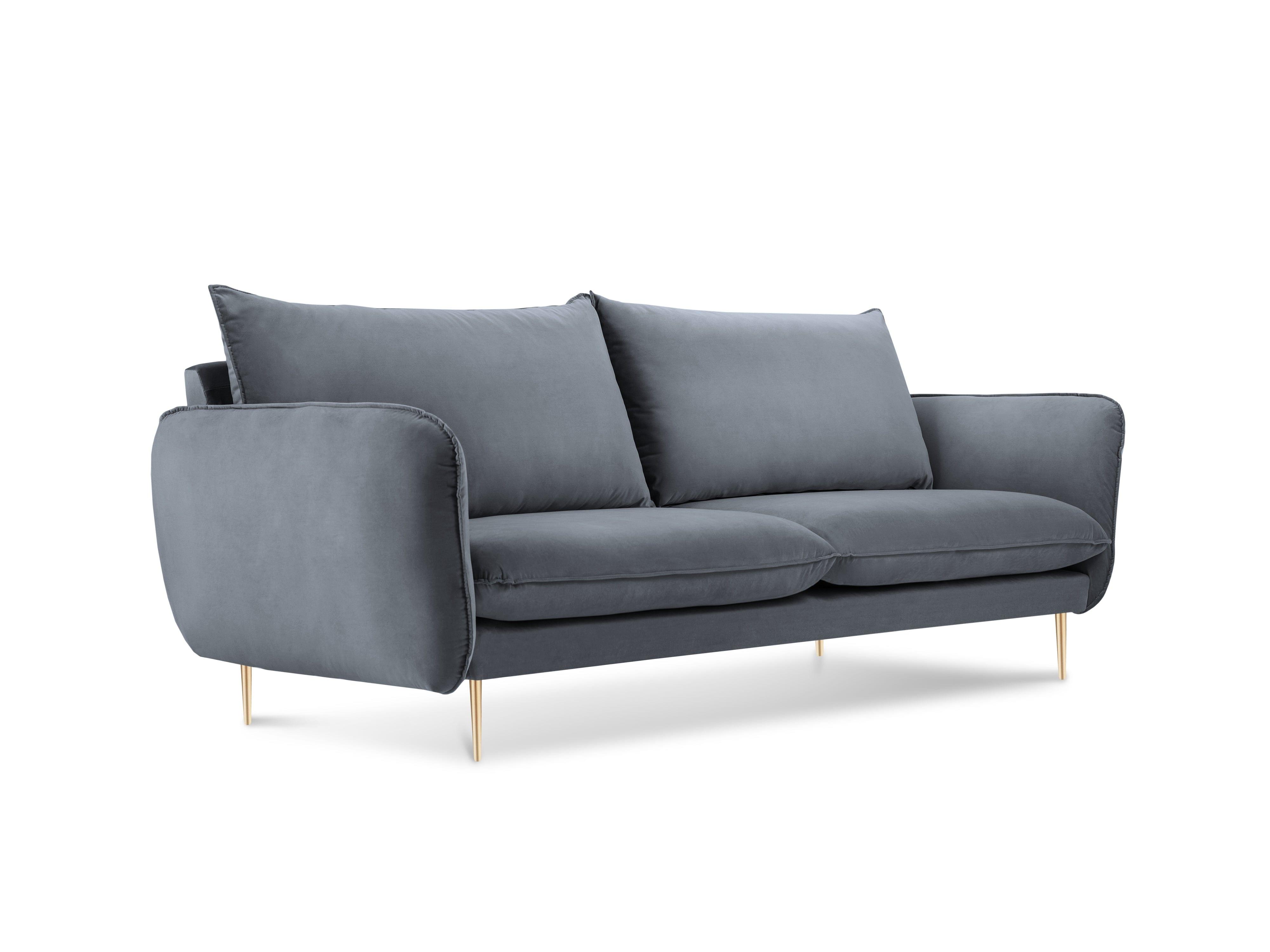 Velvet 2-seater sofa VIENNA grey with gold base - Eye on Design