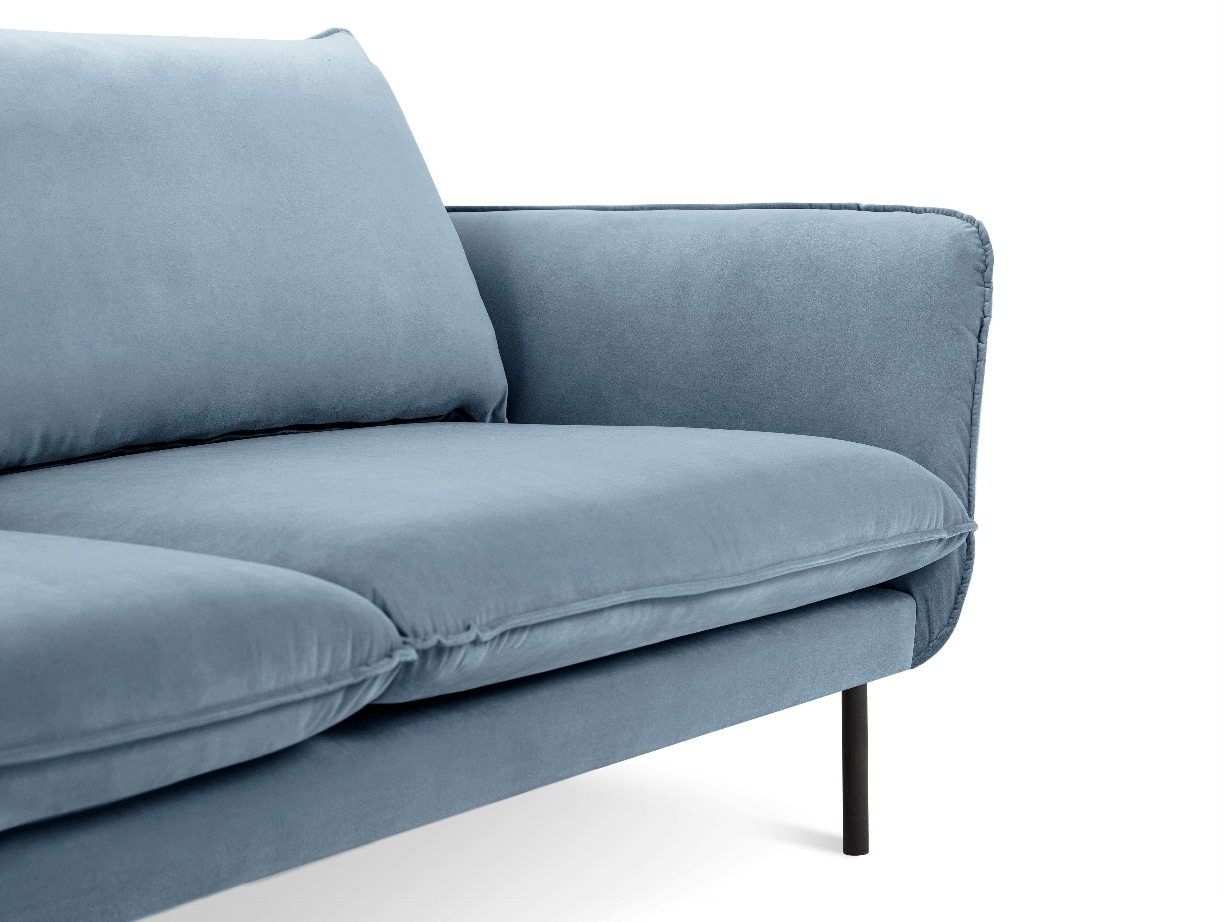 Velvet 2-seater sofa VIENNA light blue with black base - Eye on Design