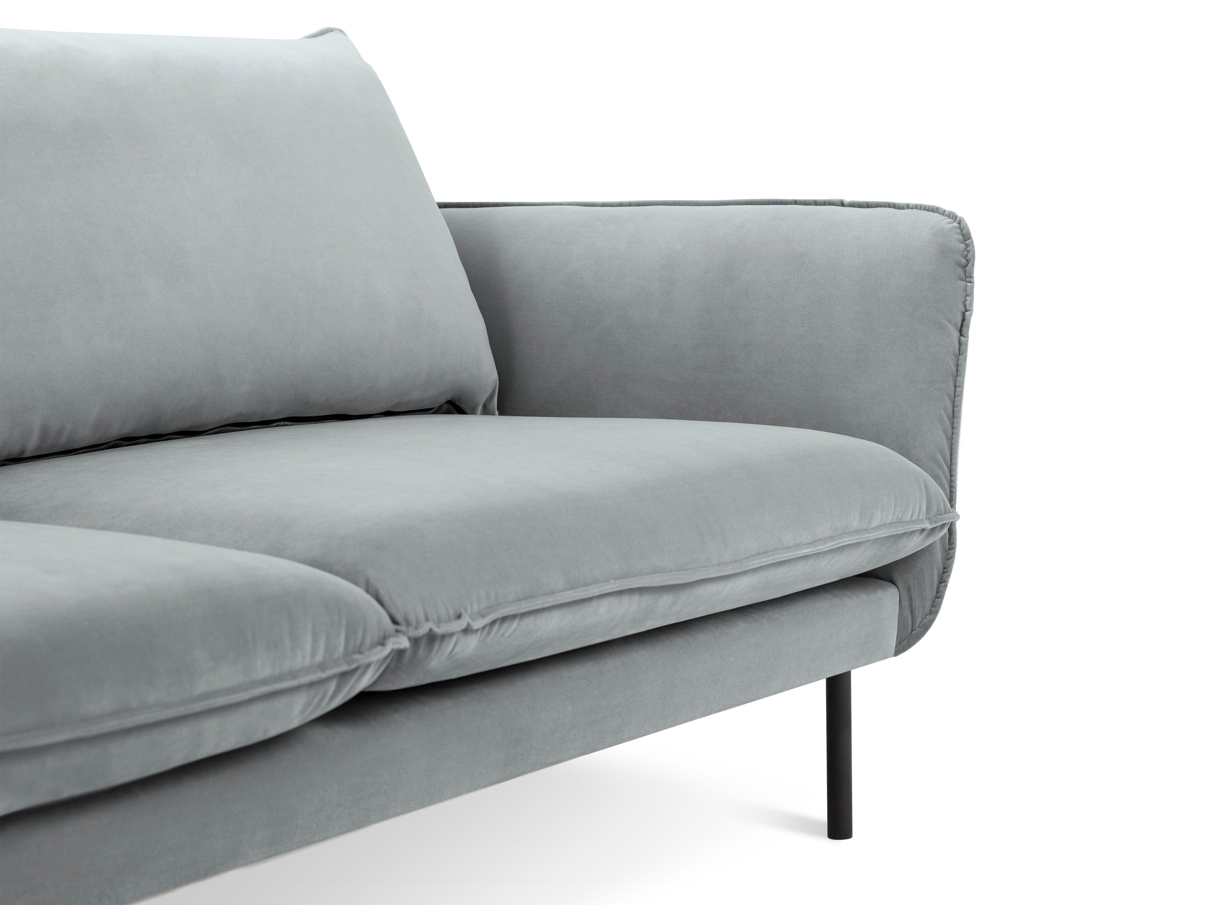 Velvet 2-seater sofa VIENNA light grey with black base - Eye on Design