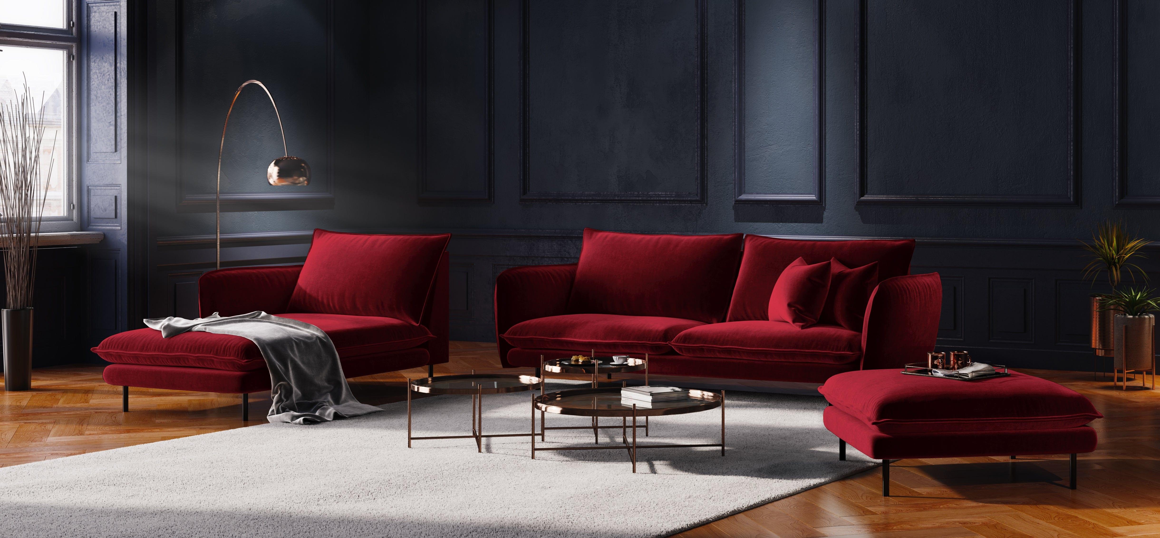 Velvet 2-seater sofa VIENNA maroon with black base - Eye on Design