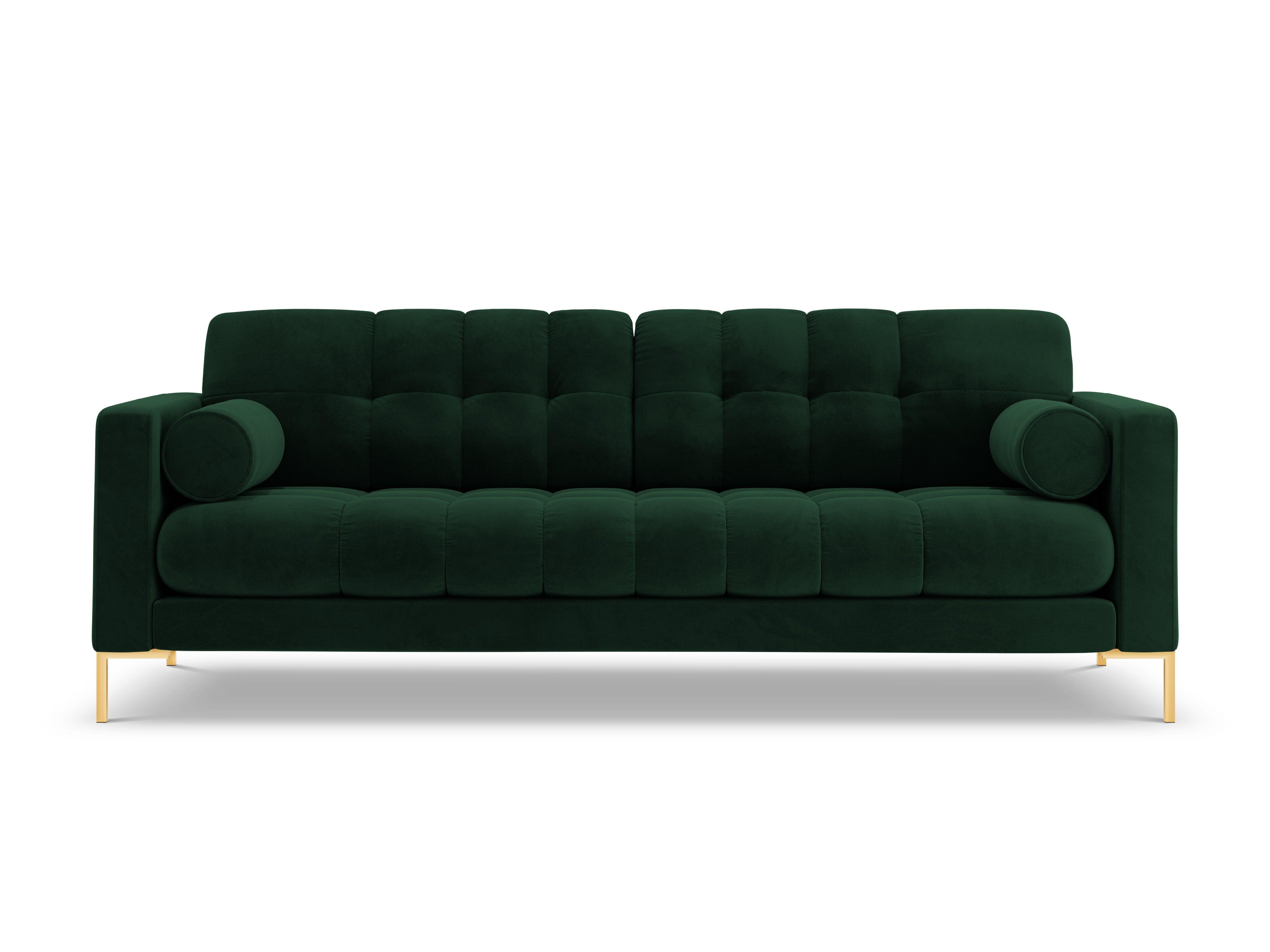 Velvet 3-seater sofa BALI bottle green with gold base - Eye on Design